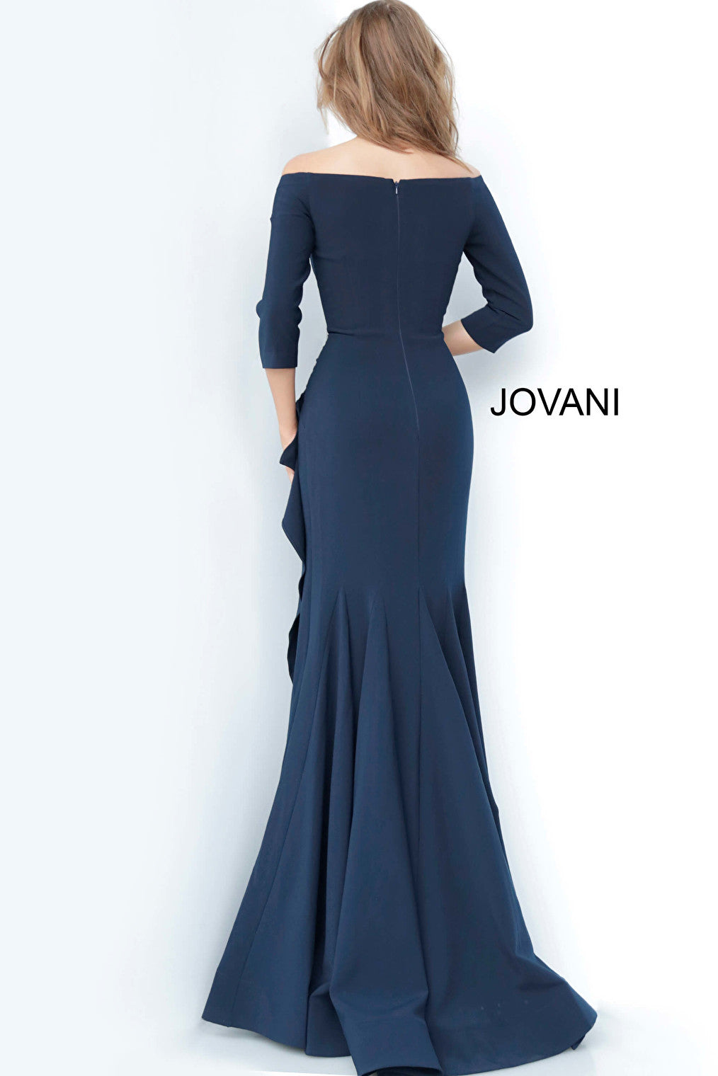 Ruffle navy Jovani evening dress 00446