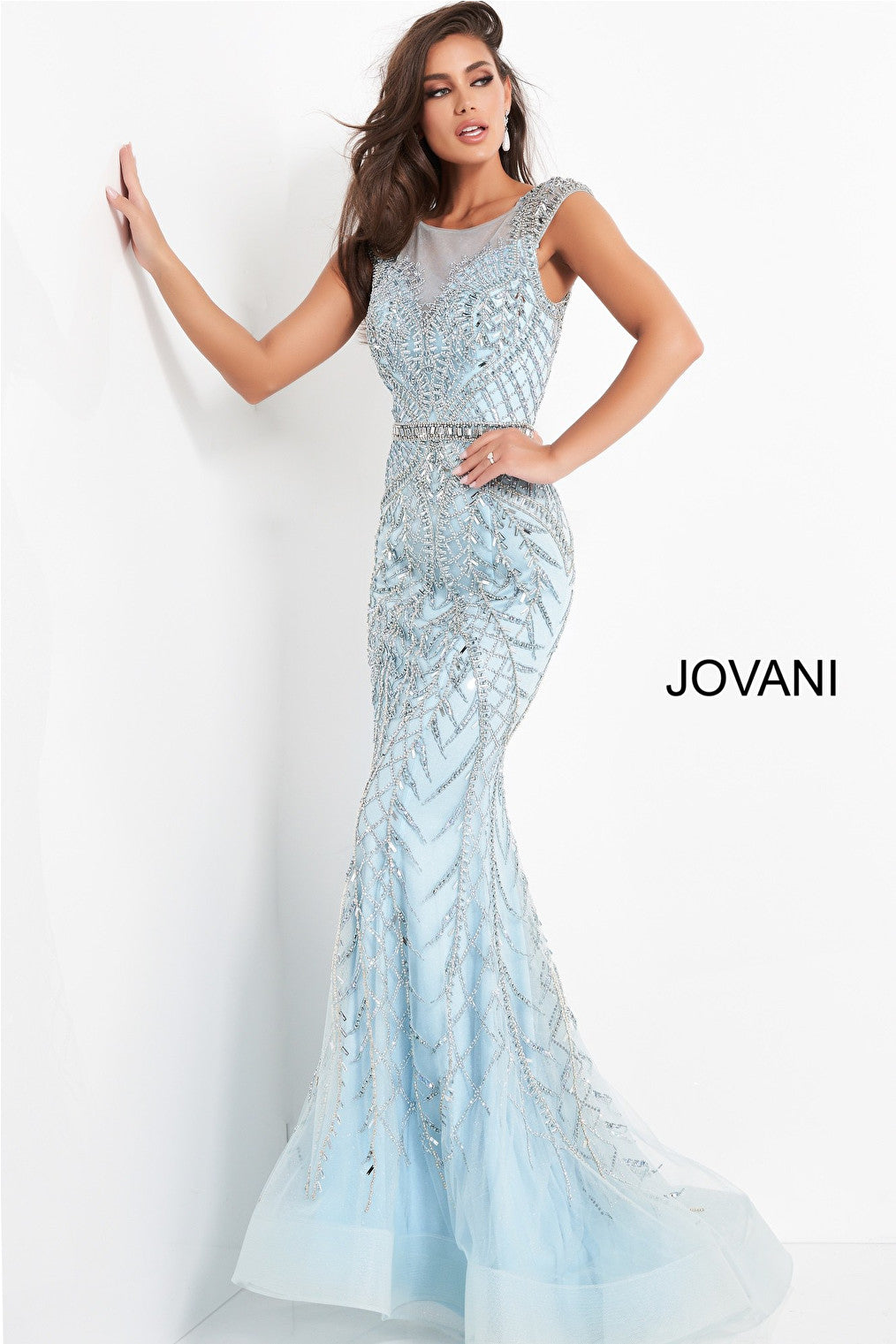 light blue beaded evening dress 02336
