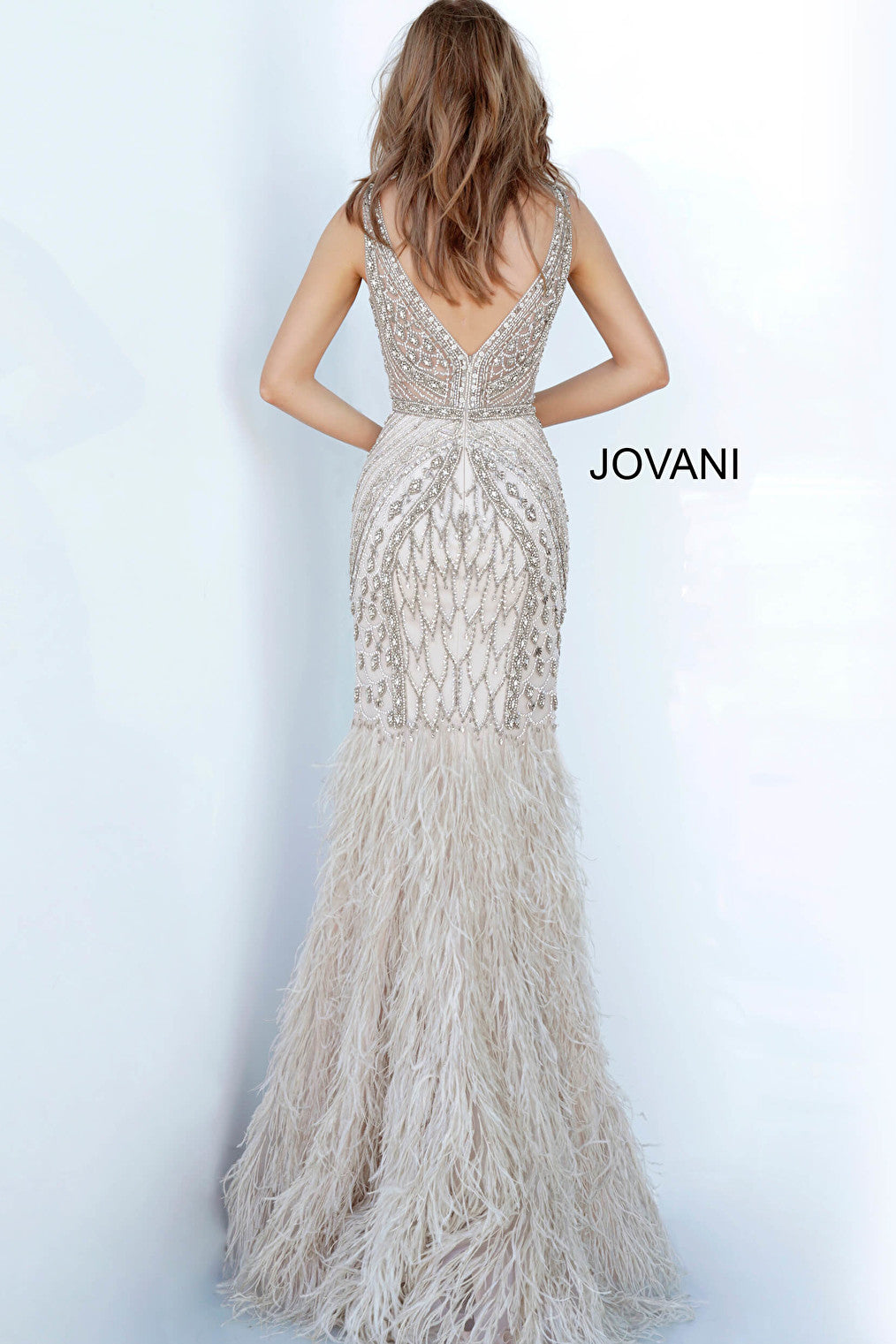 Silver V shape back evening dress Jovani 02798