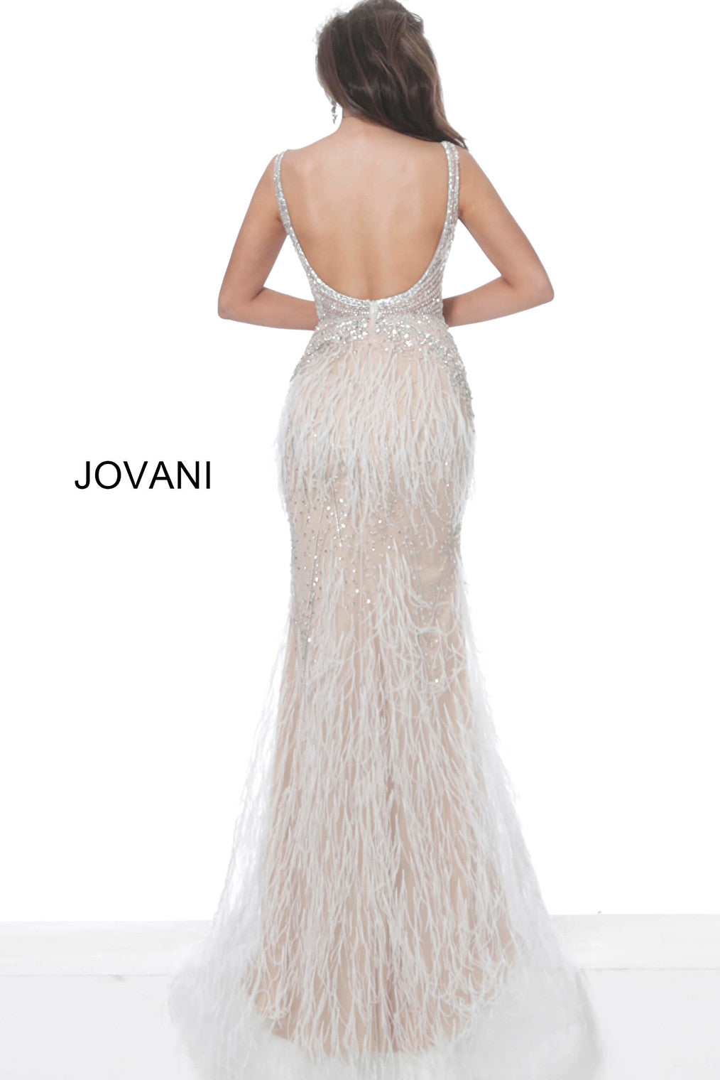 off white open back prom dress 03023