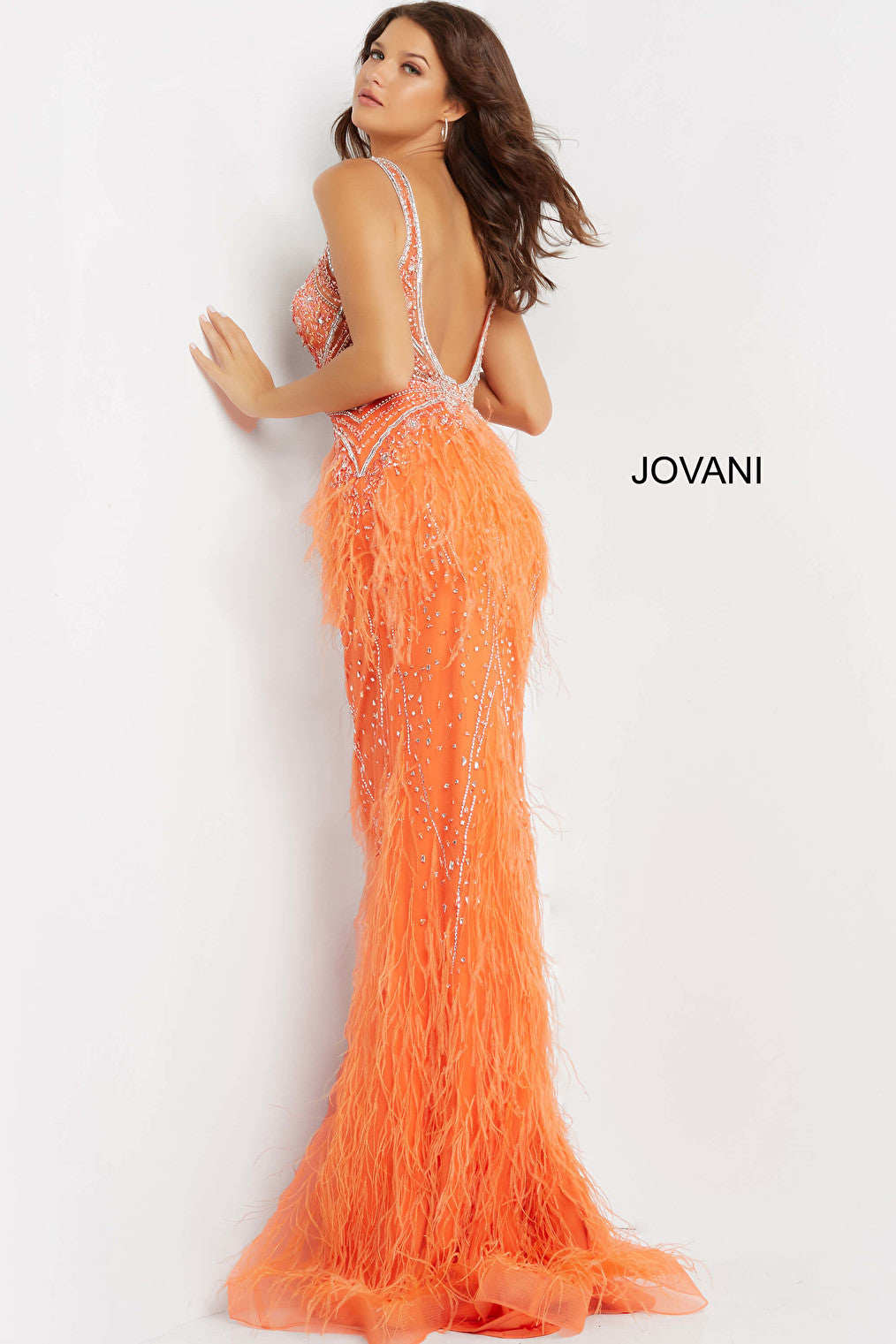 orange backless dress 03023