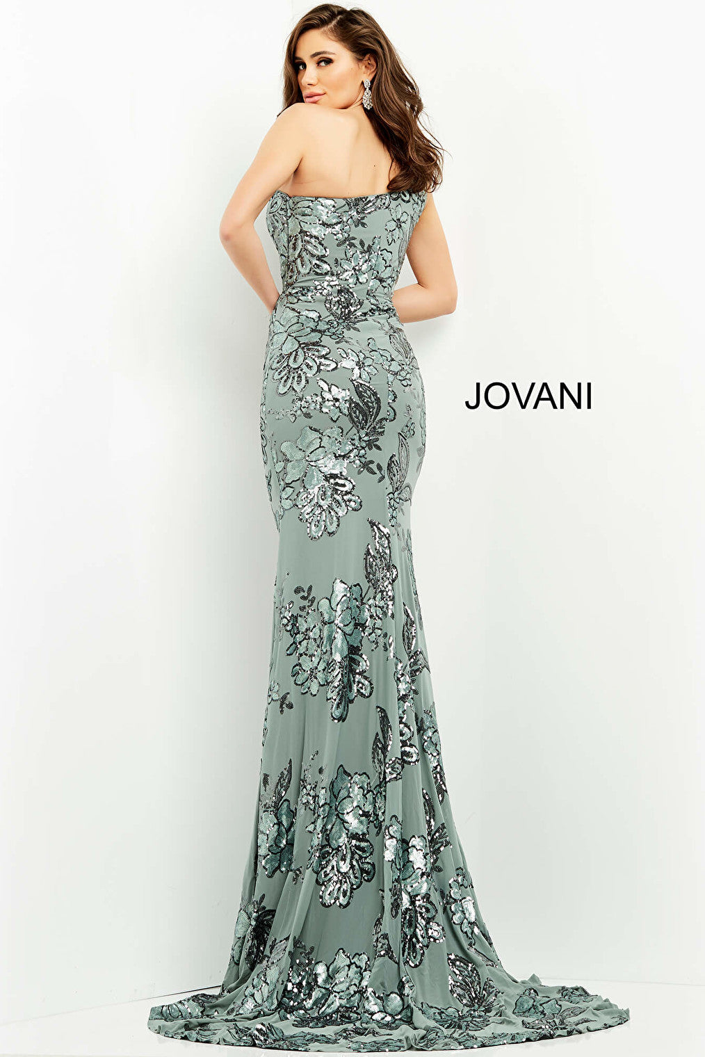 One shoulder sage prom dress Jovani 04331