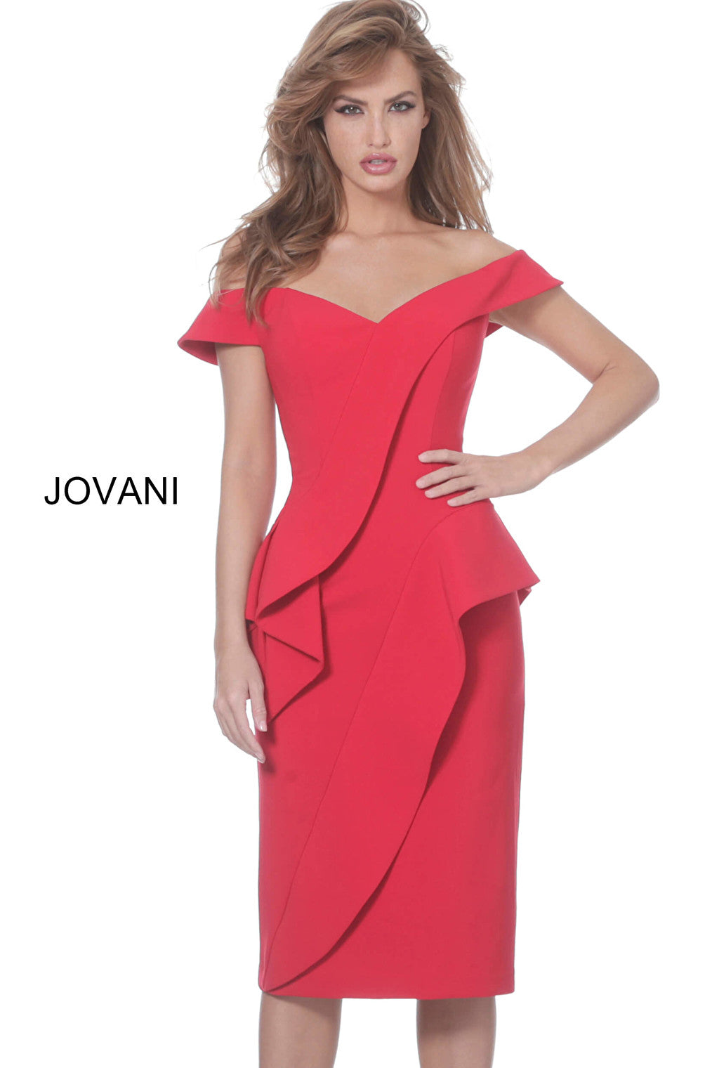 Sweetheart neck red knee length dress 04426