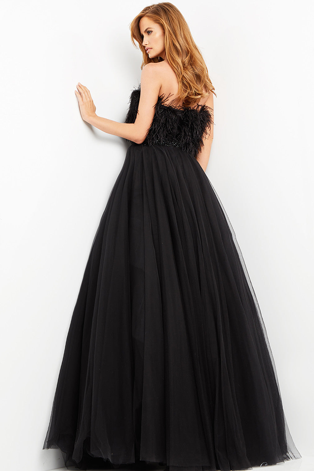 Black feather ballgown Jovani 05624
