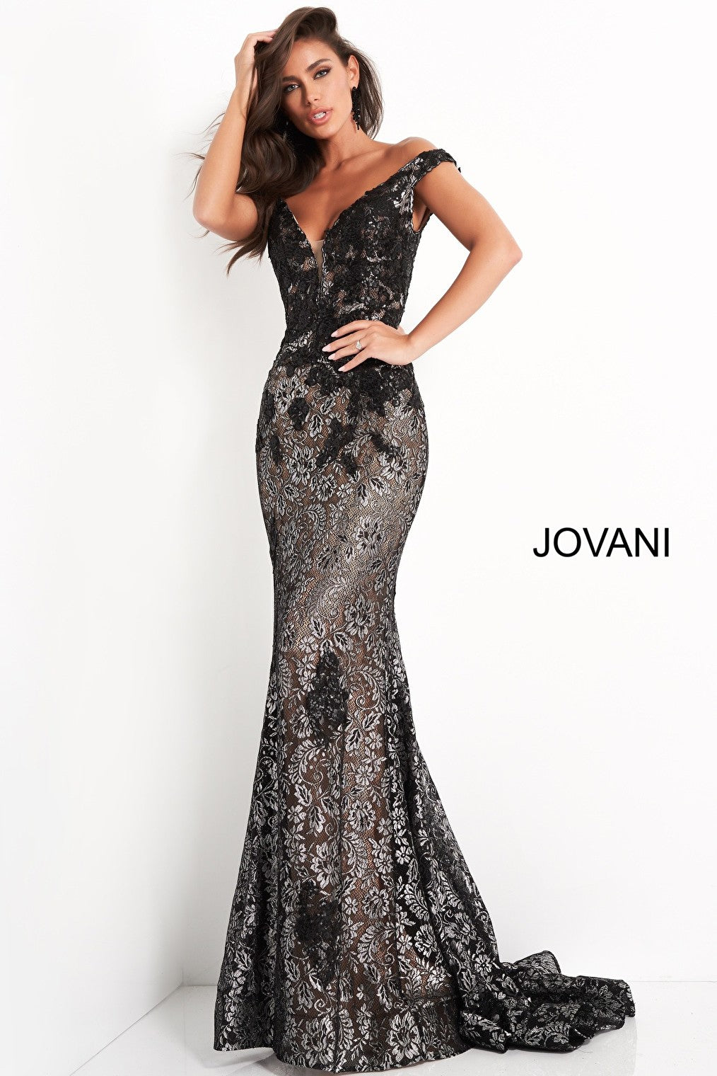 jovani 06437 black silver dress