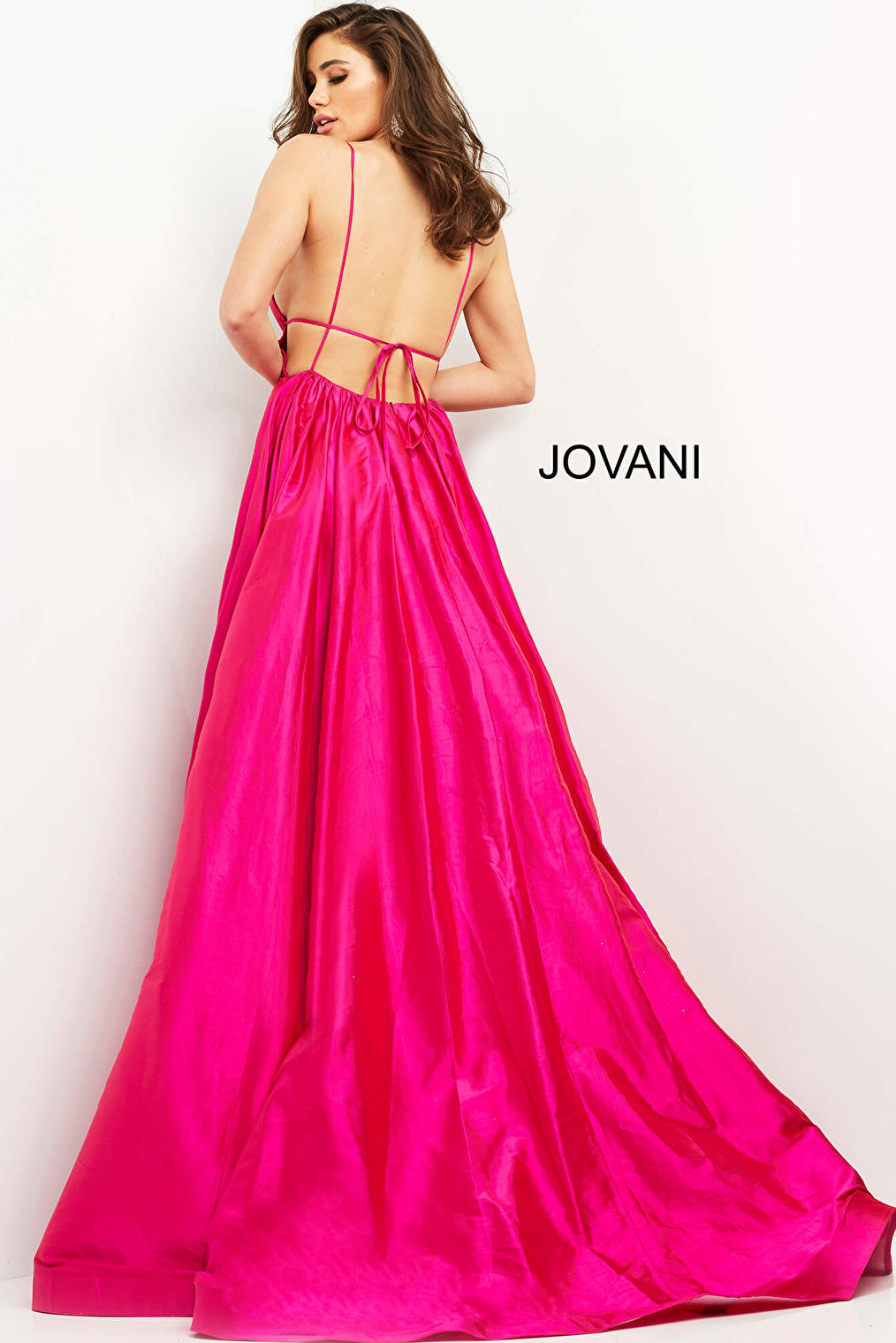 Fuchsia taffeta long gown Jovani 06540