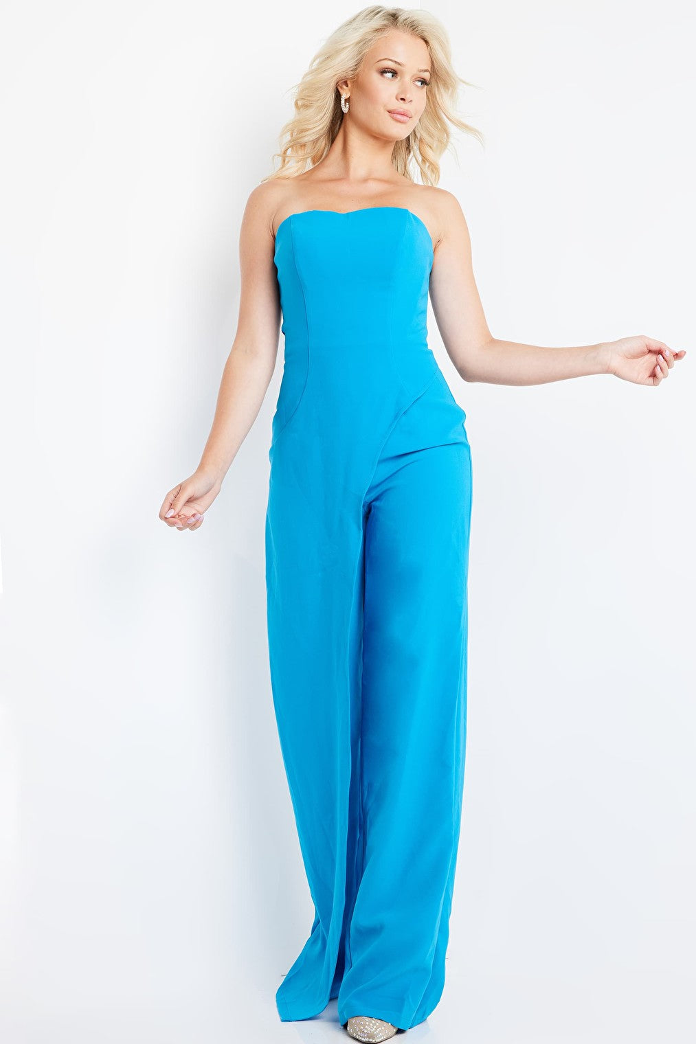 strapless blue jumpsuit 23082