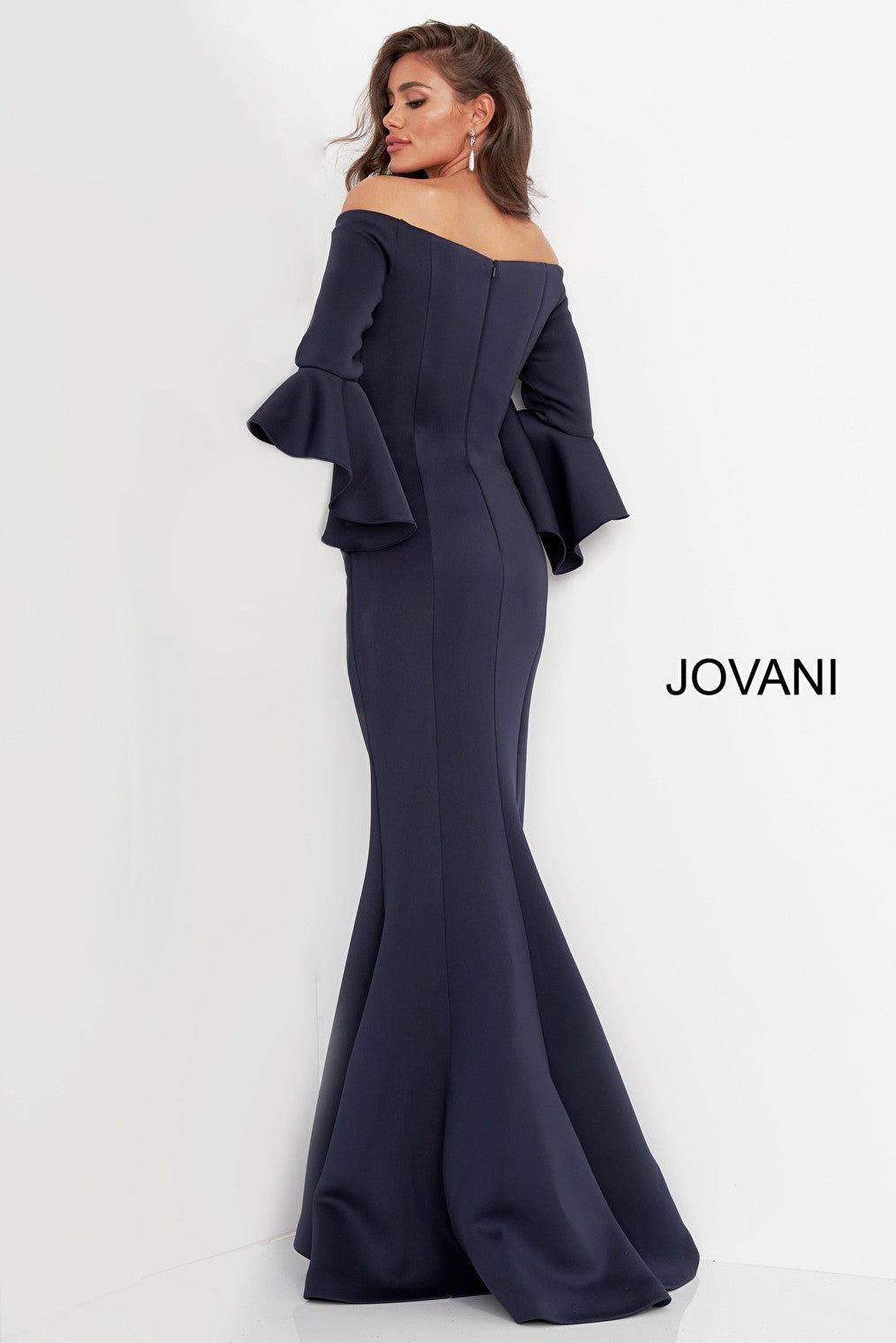 Navy off the shoulder Jovani mob dress 59993