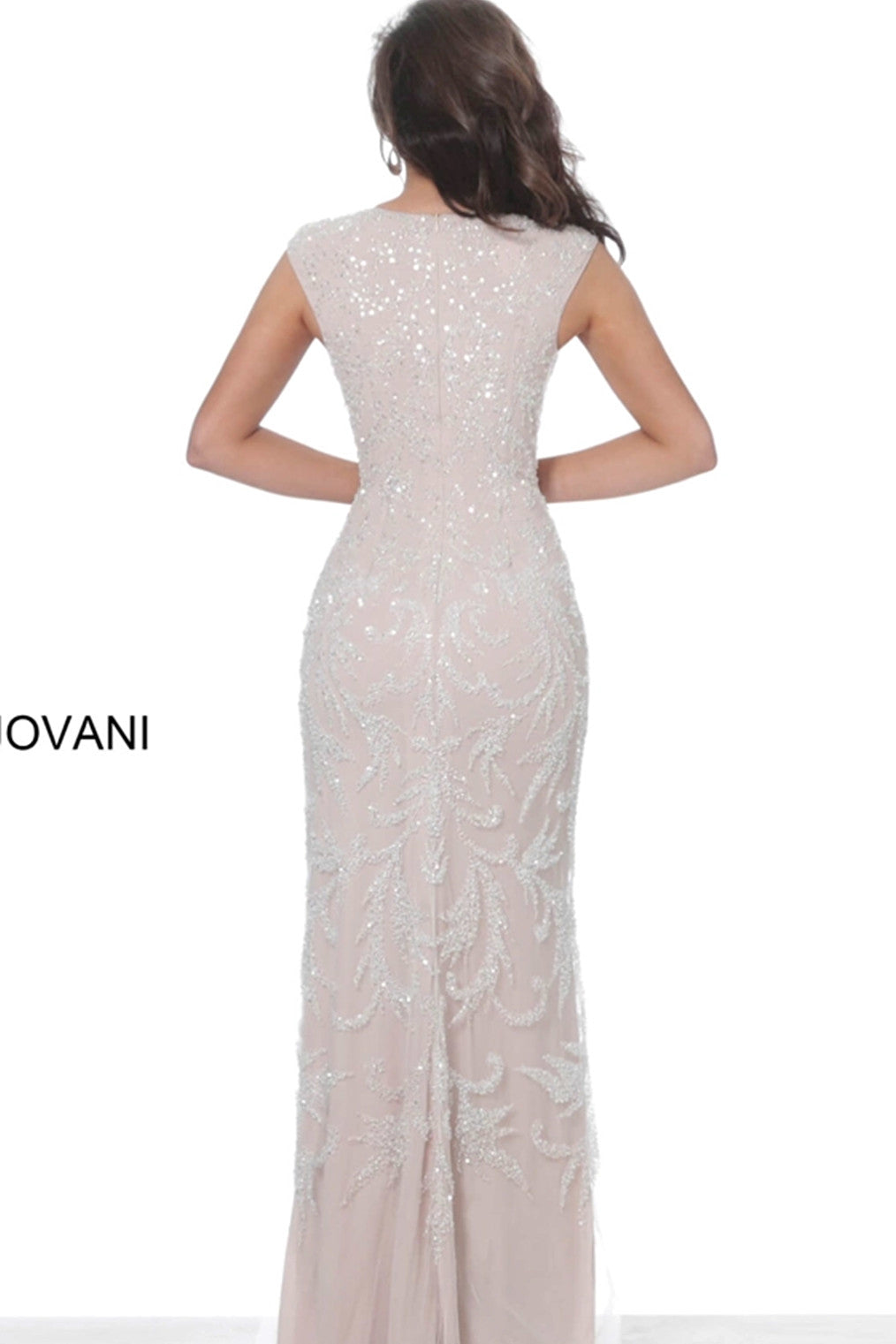 Silver nude embellished evening Dress Jovani 8102