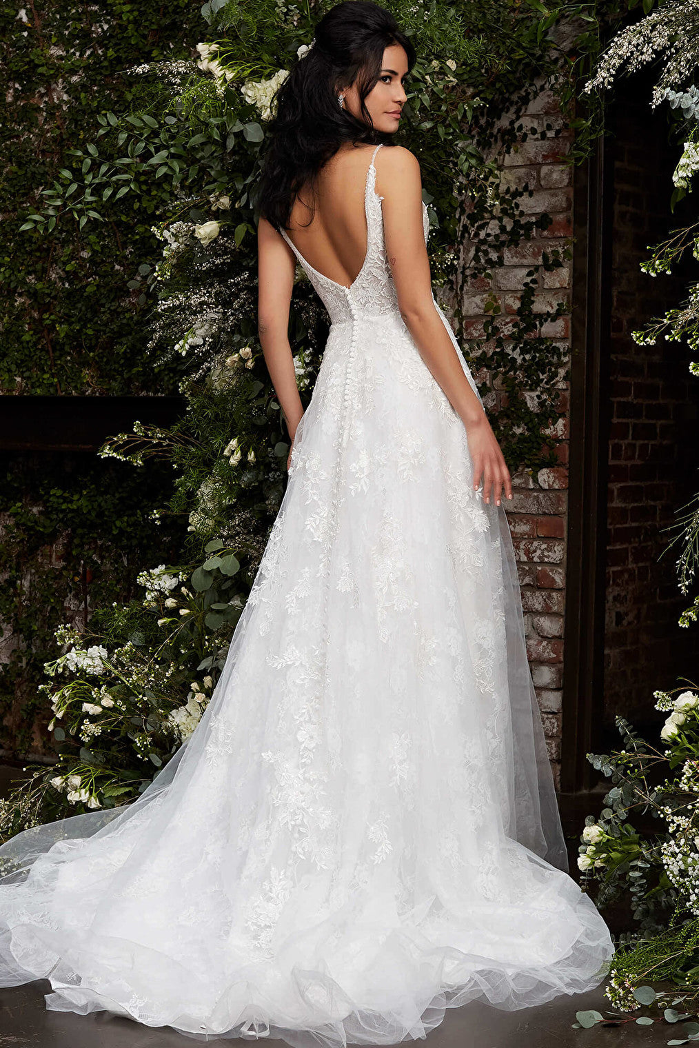 Ivory open back dress with train Jovani JB07147