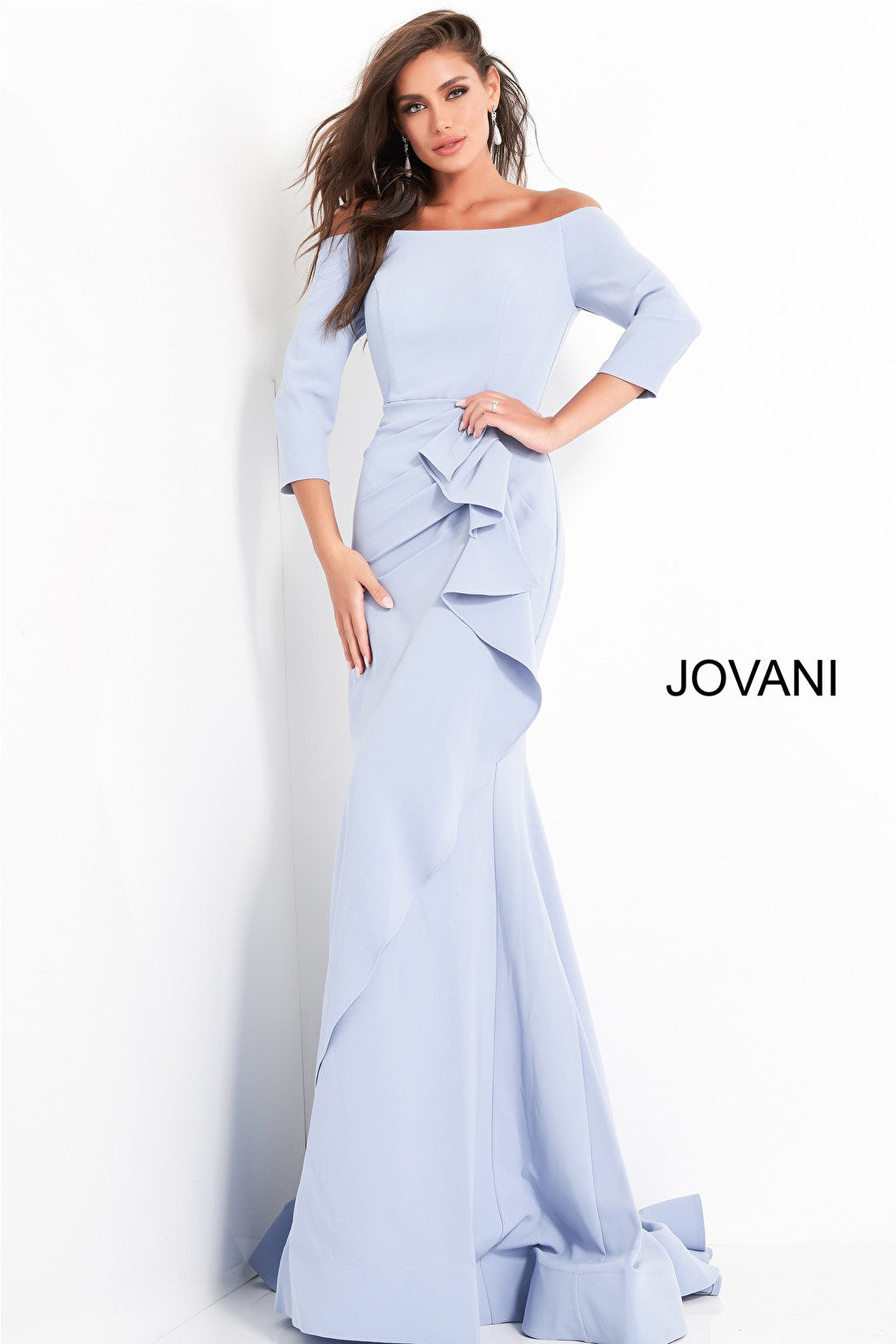 Light blue draped evening dress Jovani 00446