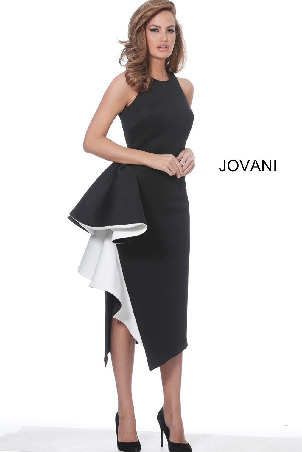 sleeveless black and white short dress 00572