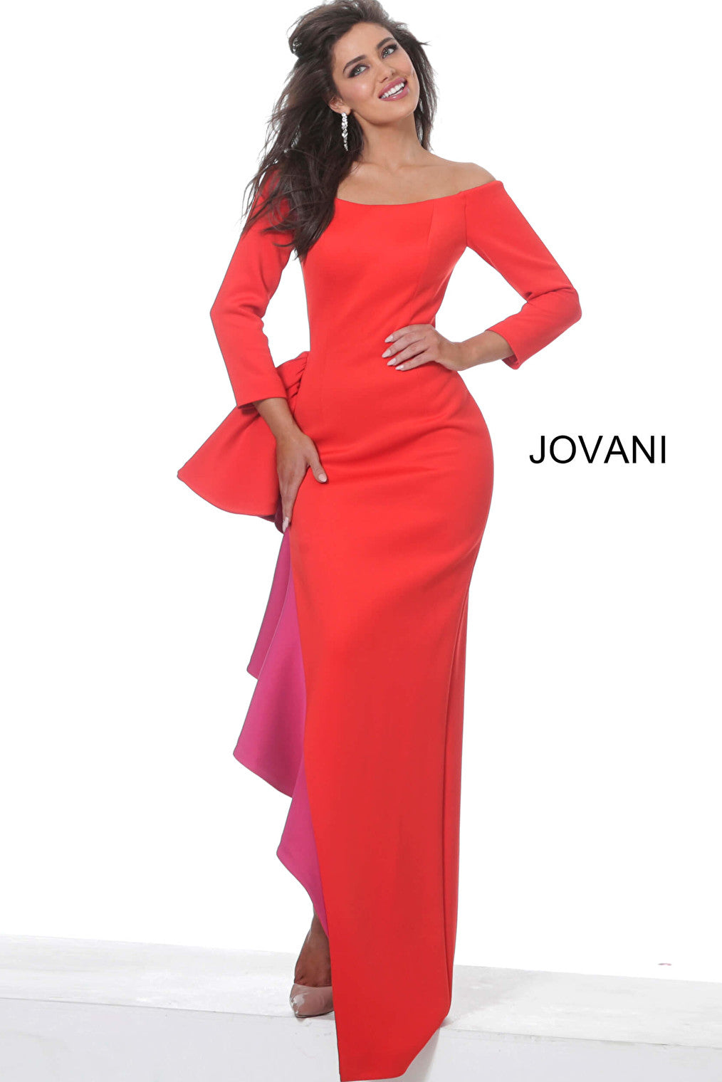 Red three quarter sleeve Jovani dress 00574