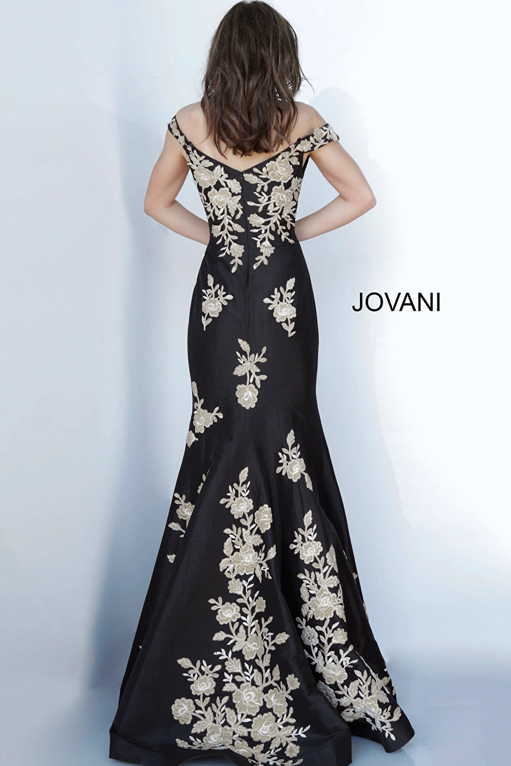 Black gold embroidered mermaid dress Jovani 00635