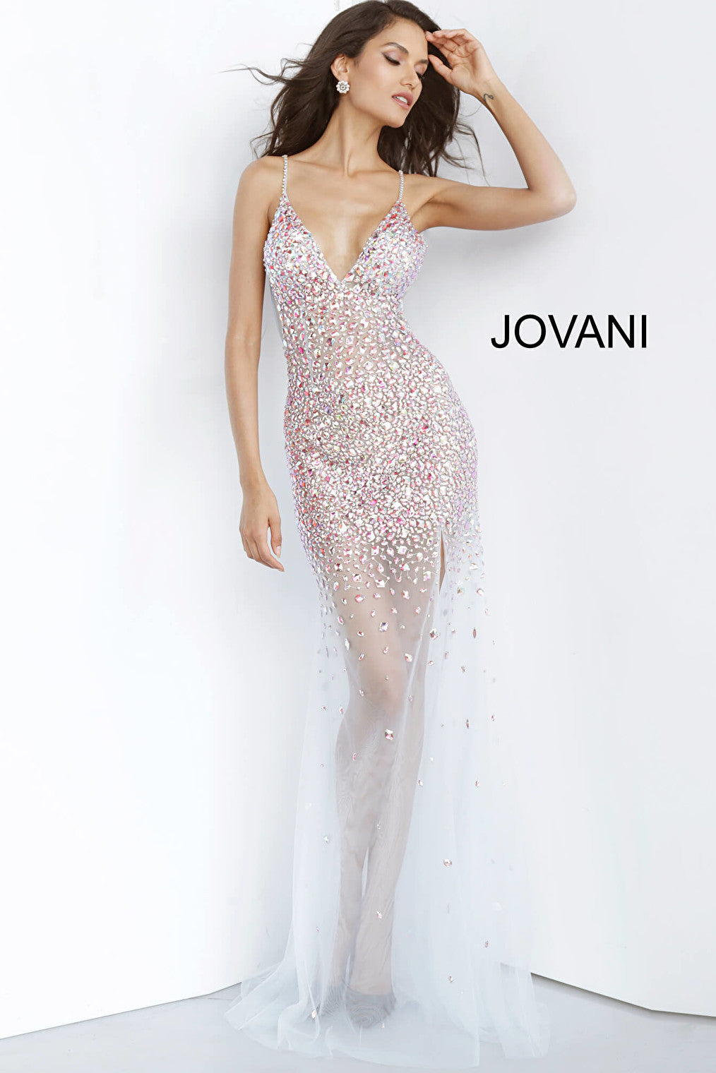 Sheer beaded Jovani prom dress 02047