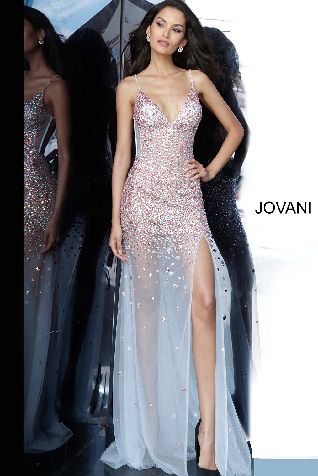 Embellished V neck Jovani prom dress 02047