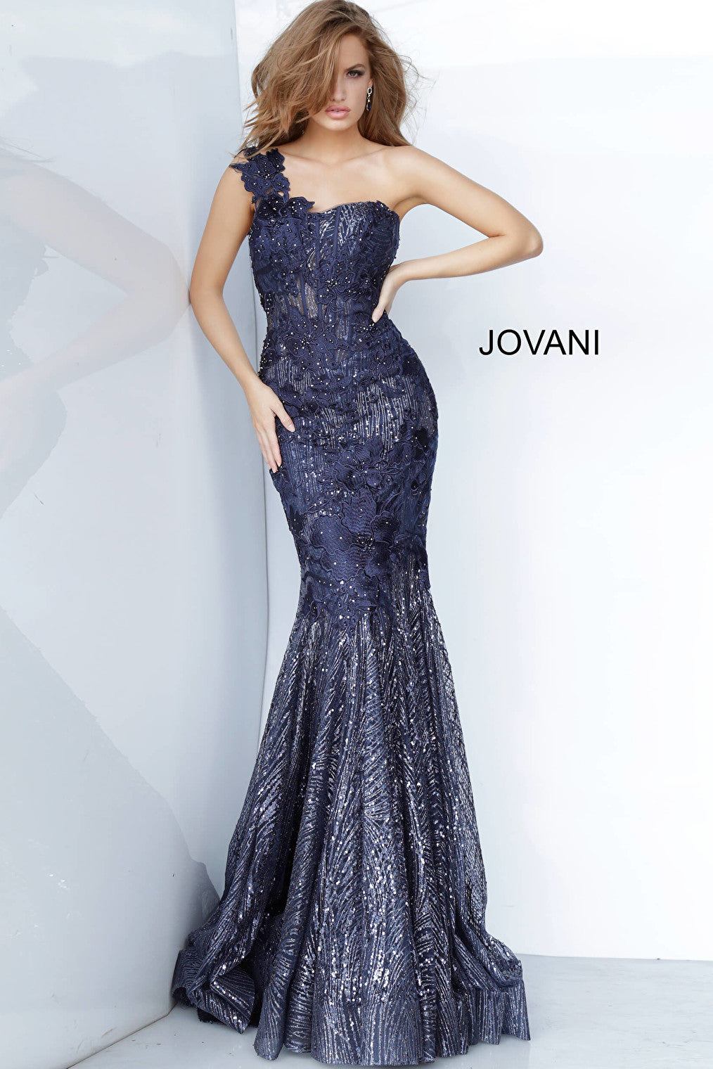Navy sweetheart neckline evening dress Jovani 02445