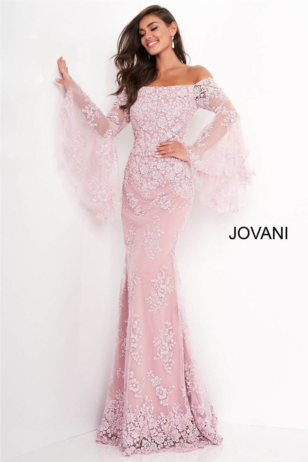 Pink floral mother of the bride dress Jovani 02570