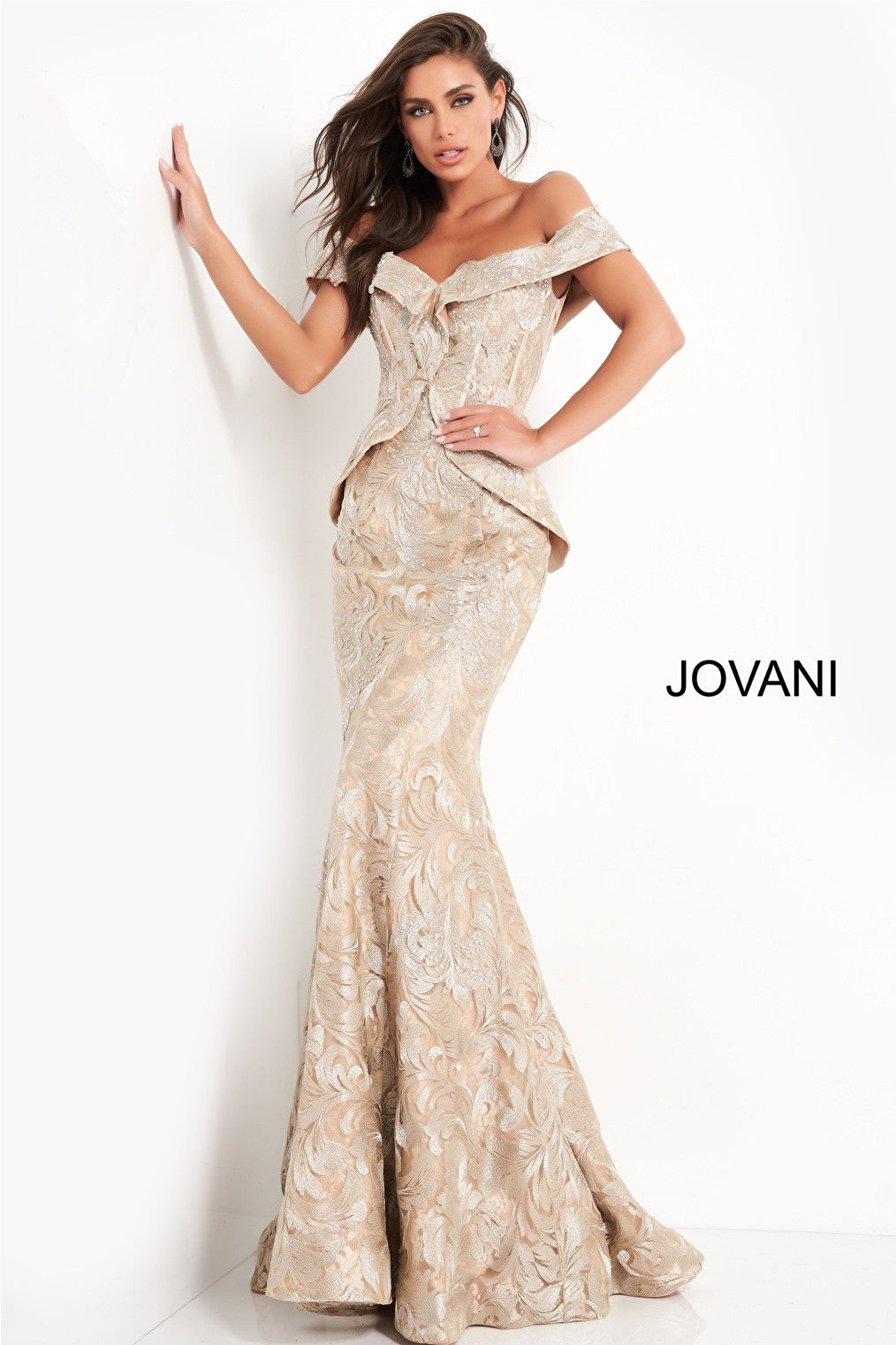 Gold mermaid mob and evening dress Jovani 02762
