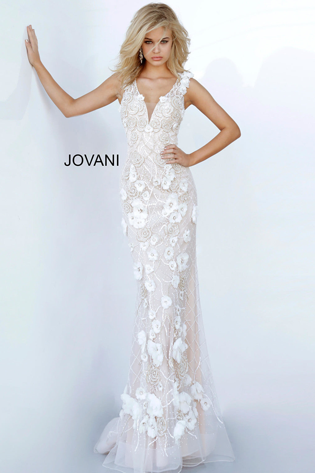 Floral appliques fitted evening dress Jovani 02773