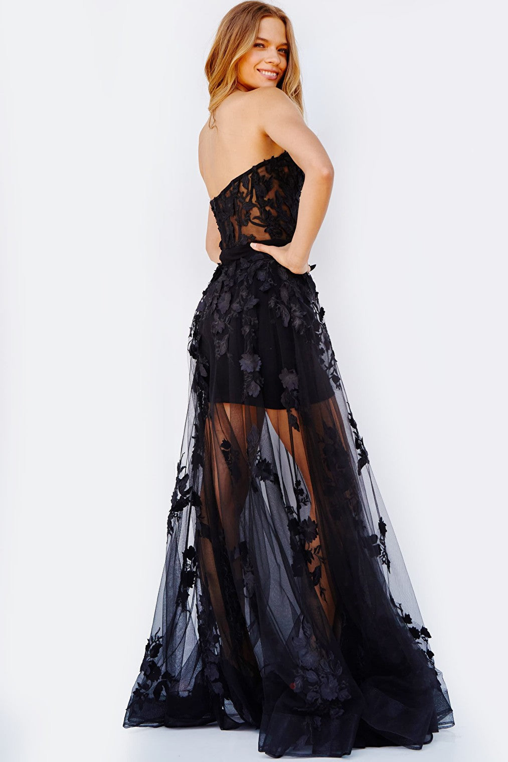 black floral prom dress 02845
