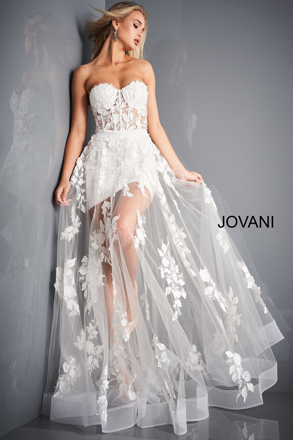 white prom dress Jovani 02845
