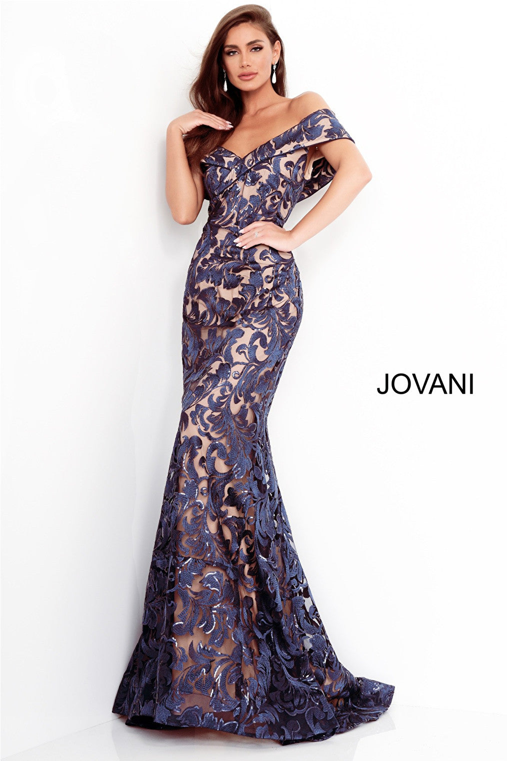 Navy lace mother of the bride Jovani dress 02912