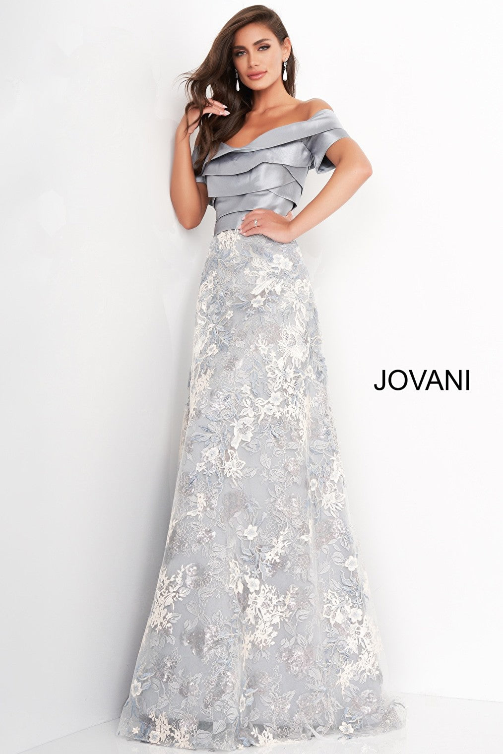 Grey A line mother of the bride Jovani dress 02921