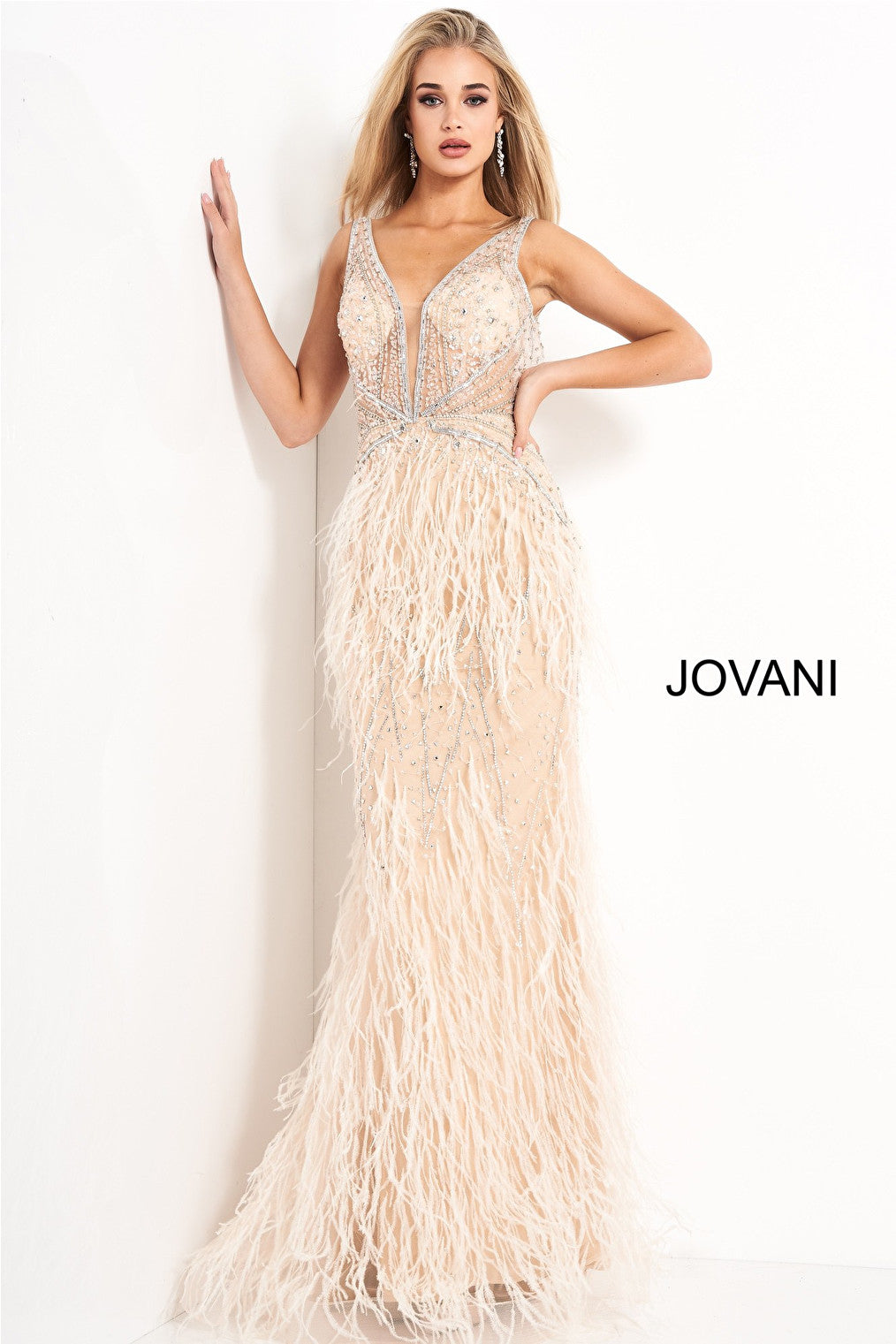 Blush sheer bodice Jovani dress 03023