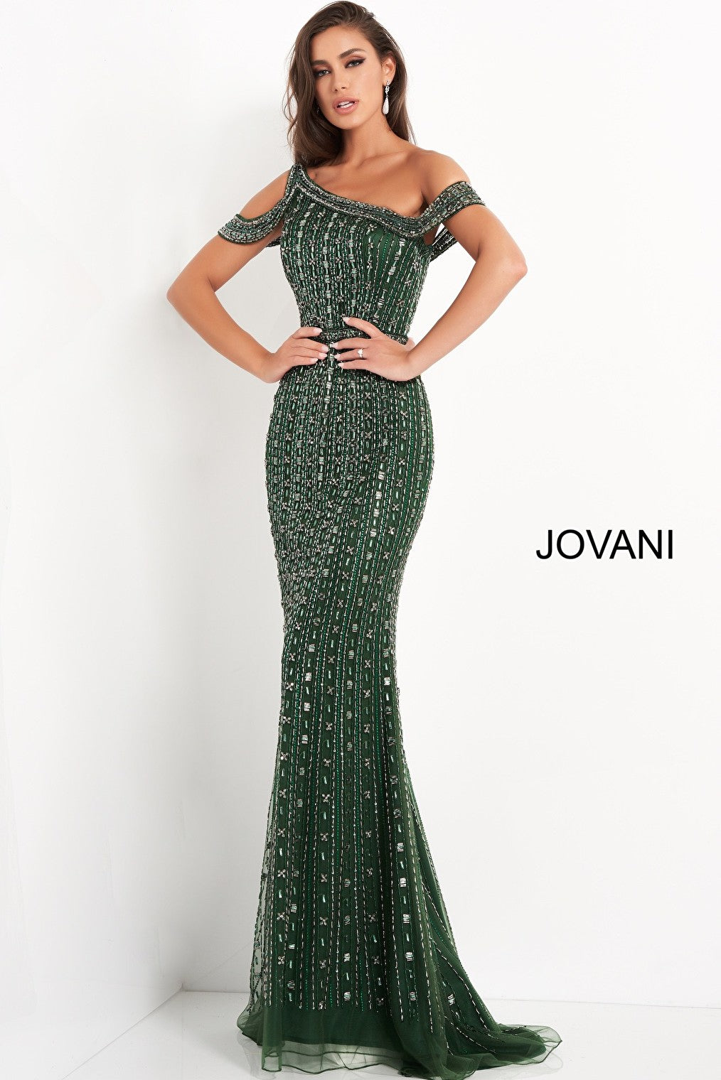 Emerald sheath embellished Jovani evening dress 03124