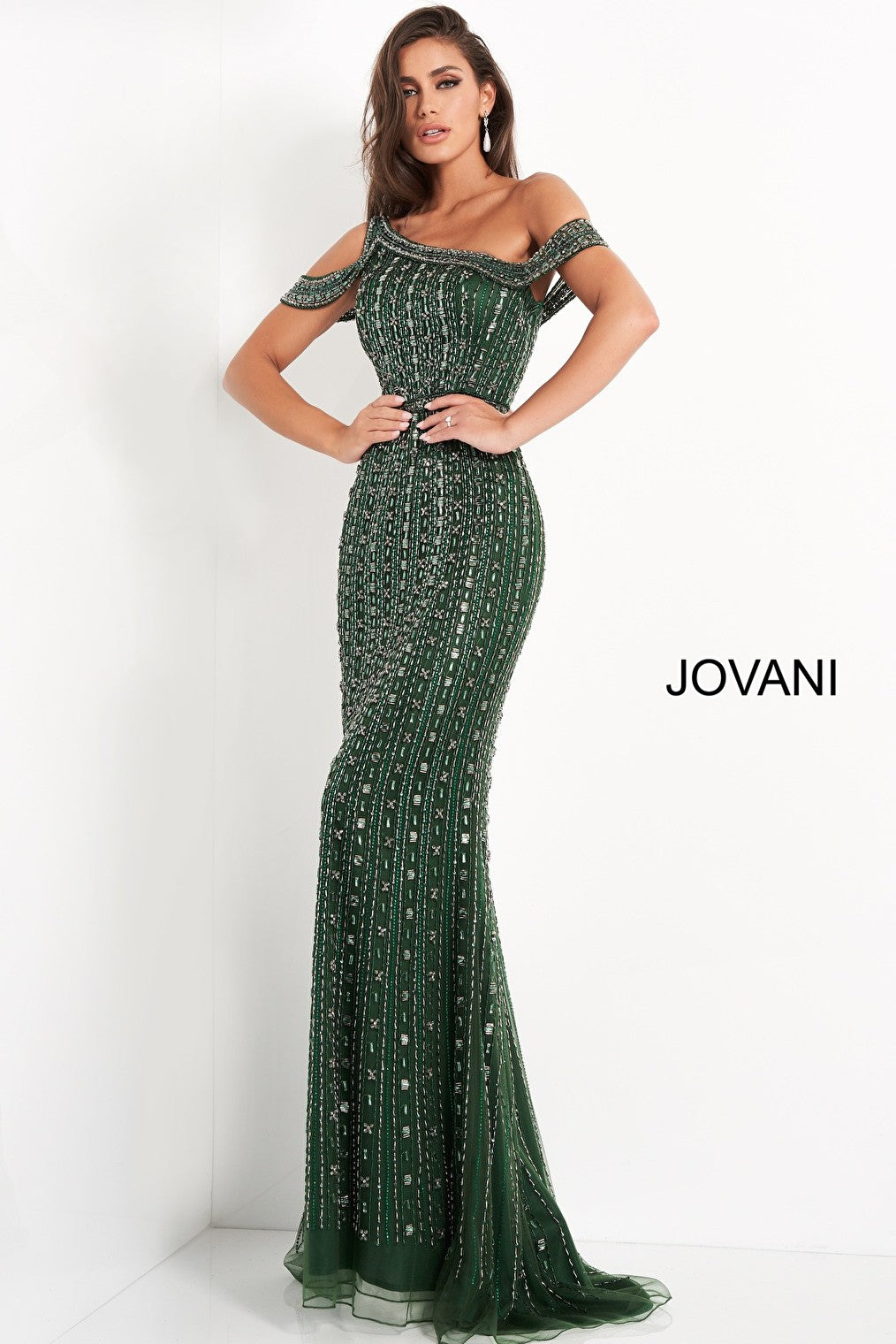 Beaded emerald Jovani evening dress 03124