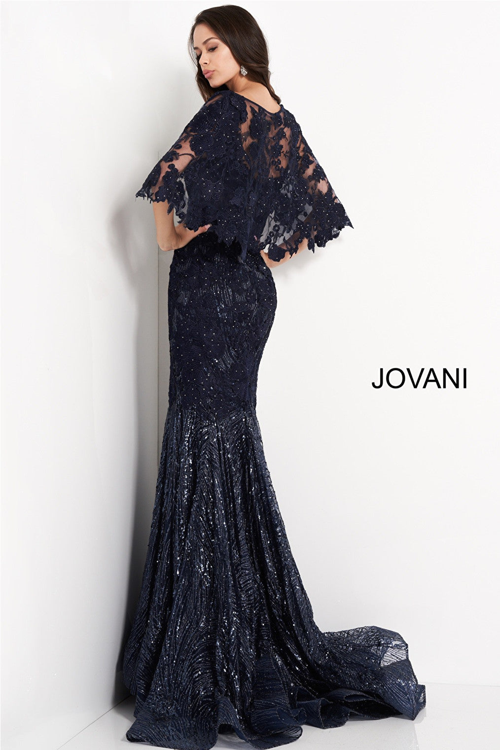 Navy fit and flare mother of the bride Jovani dress 03158