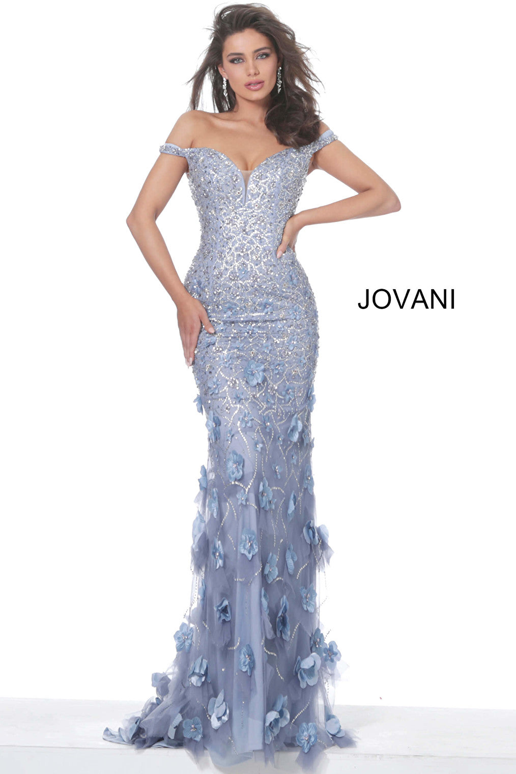 Violet off the shoulder evening dress Jovani 03191
