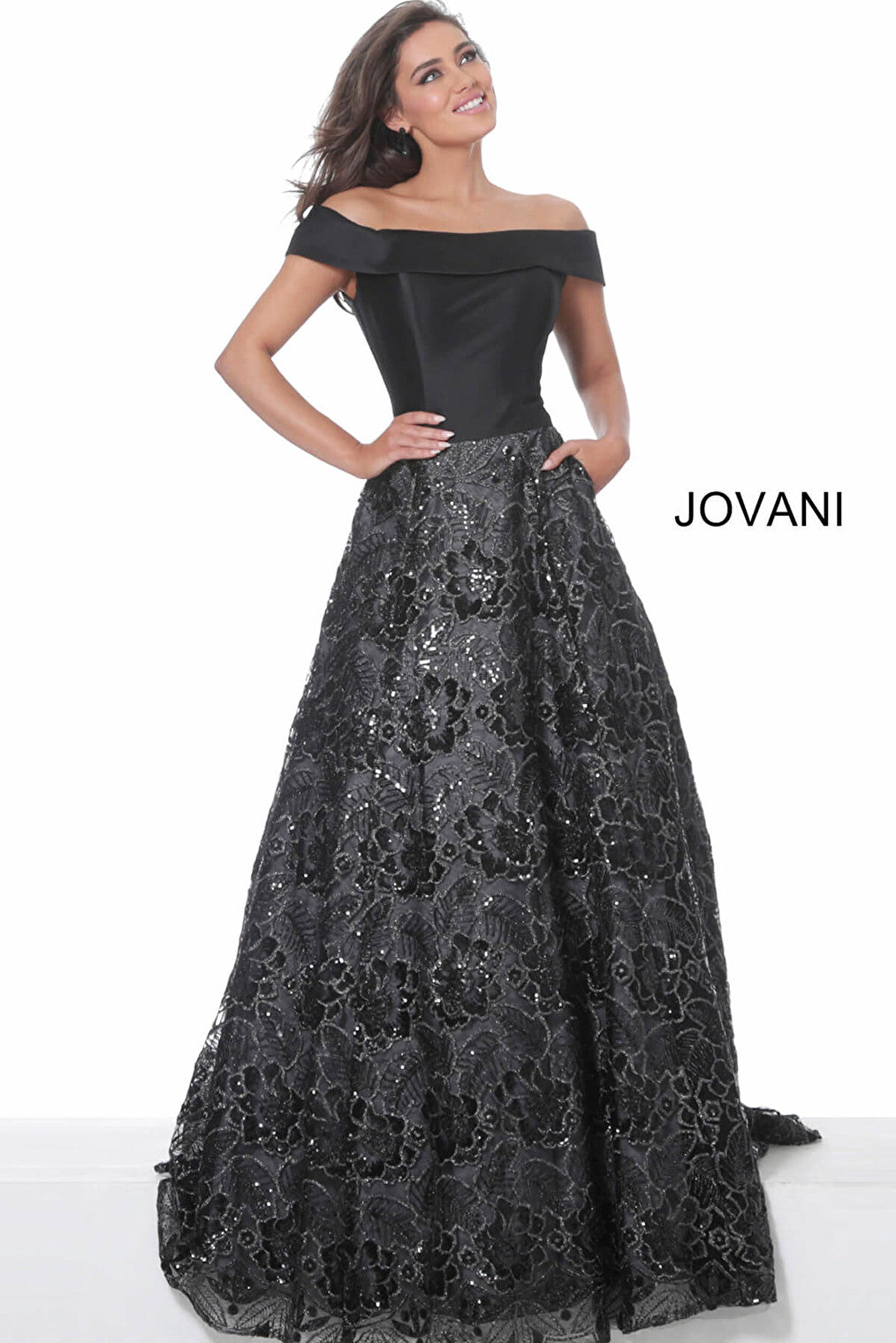 Black off the shpoulder evening gown Jovani 03331