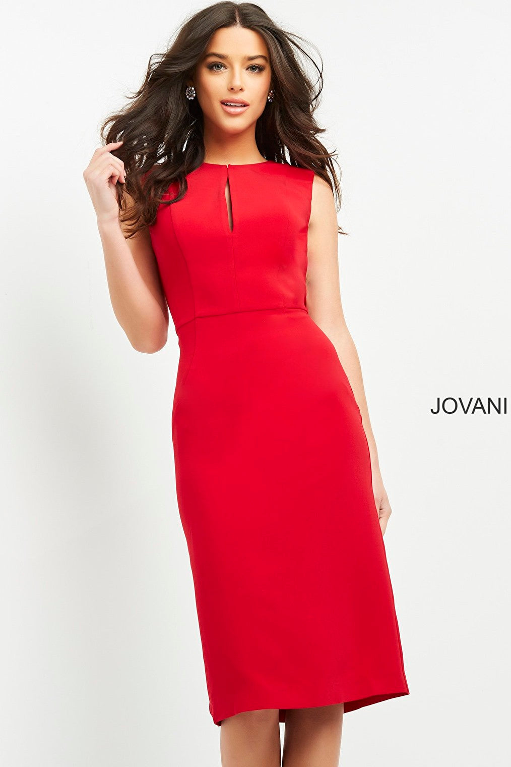 Red back slit Jovani cocktail dress 03567