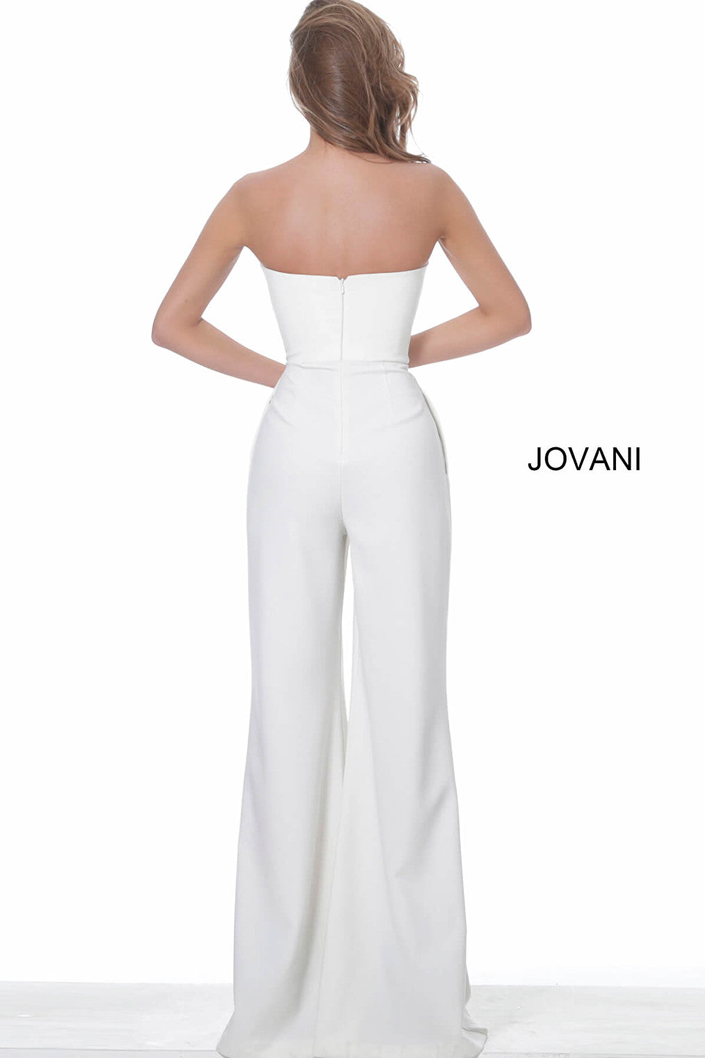 Strapless white evening jumpsuit Jovani 03828