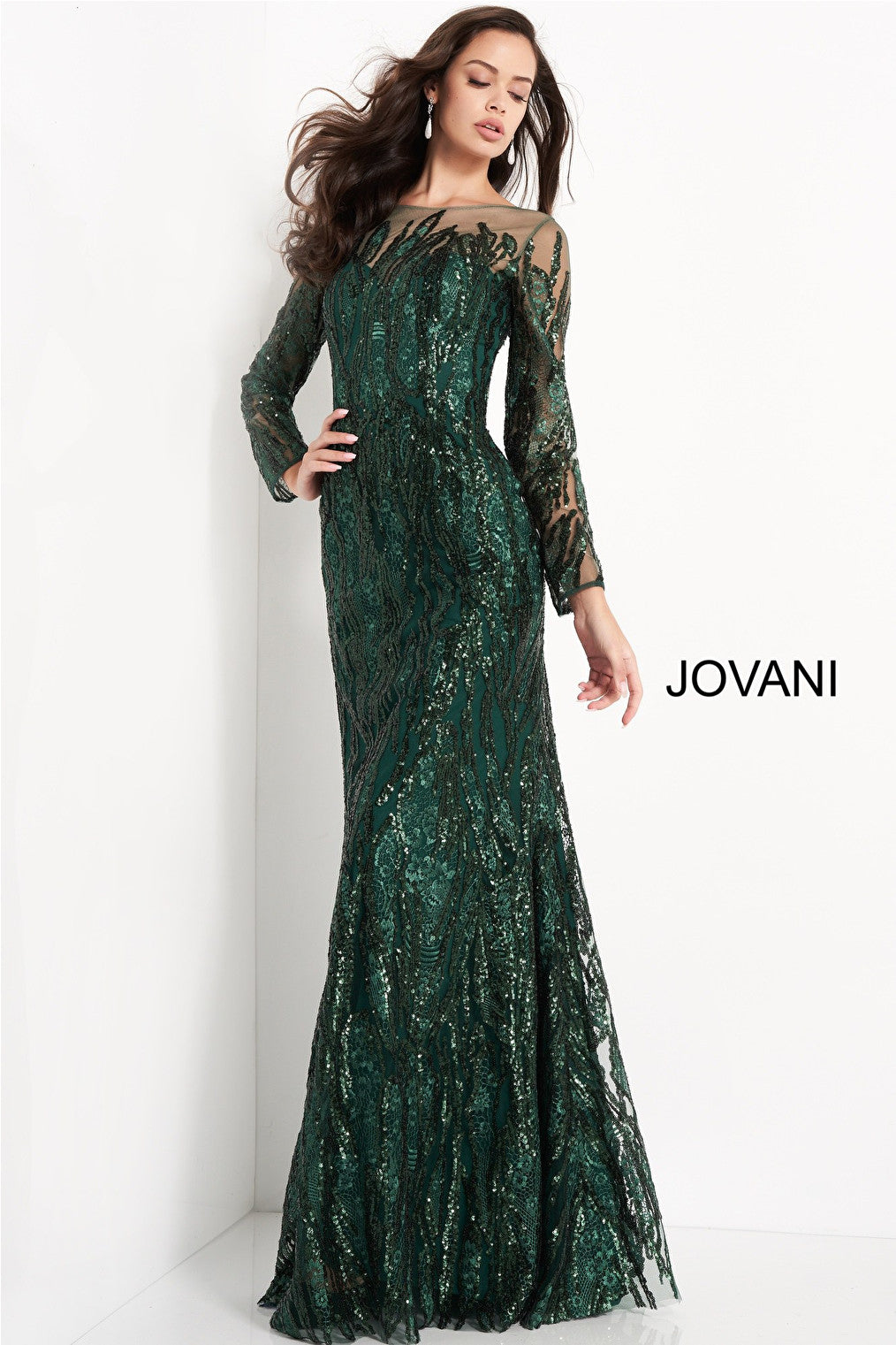 Dark green embellished evening Jovani dress 03936