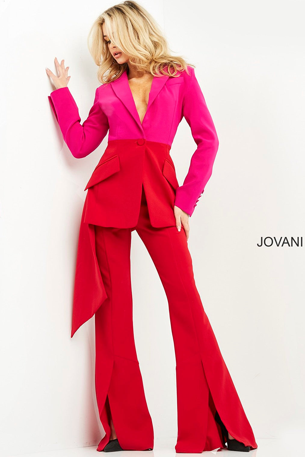 Flare pants red fuchsia suit 04148