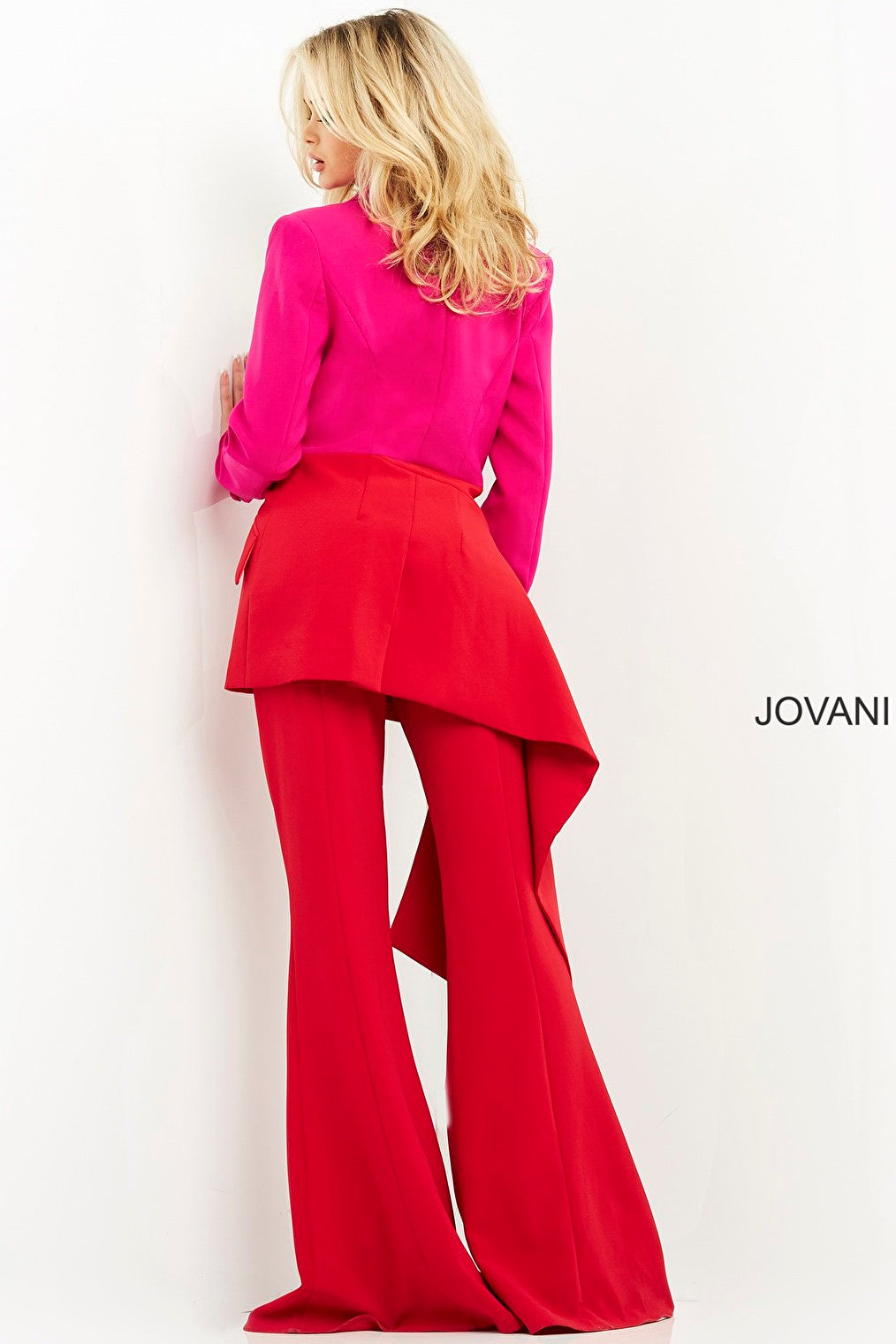 Red fuchsia two piece pant suit 04148