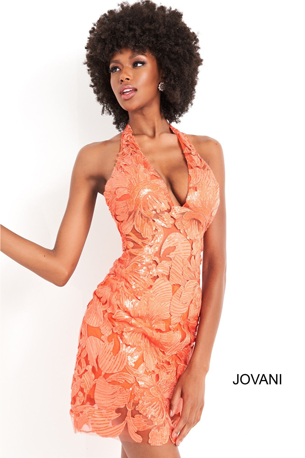 Tangerine sequin short dress Jovani 04189