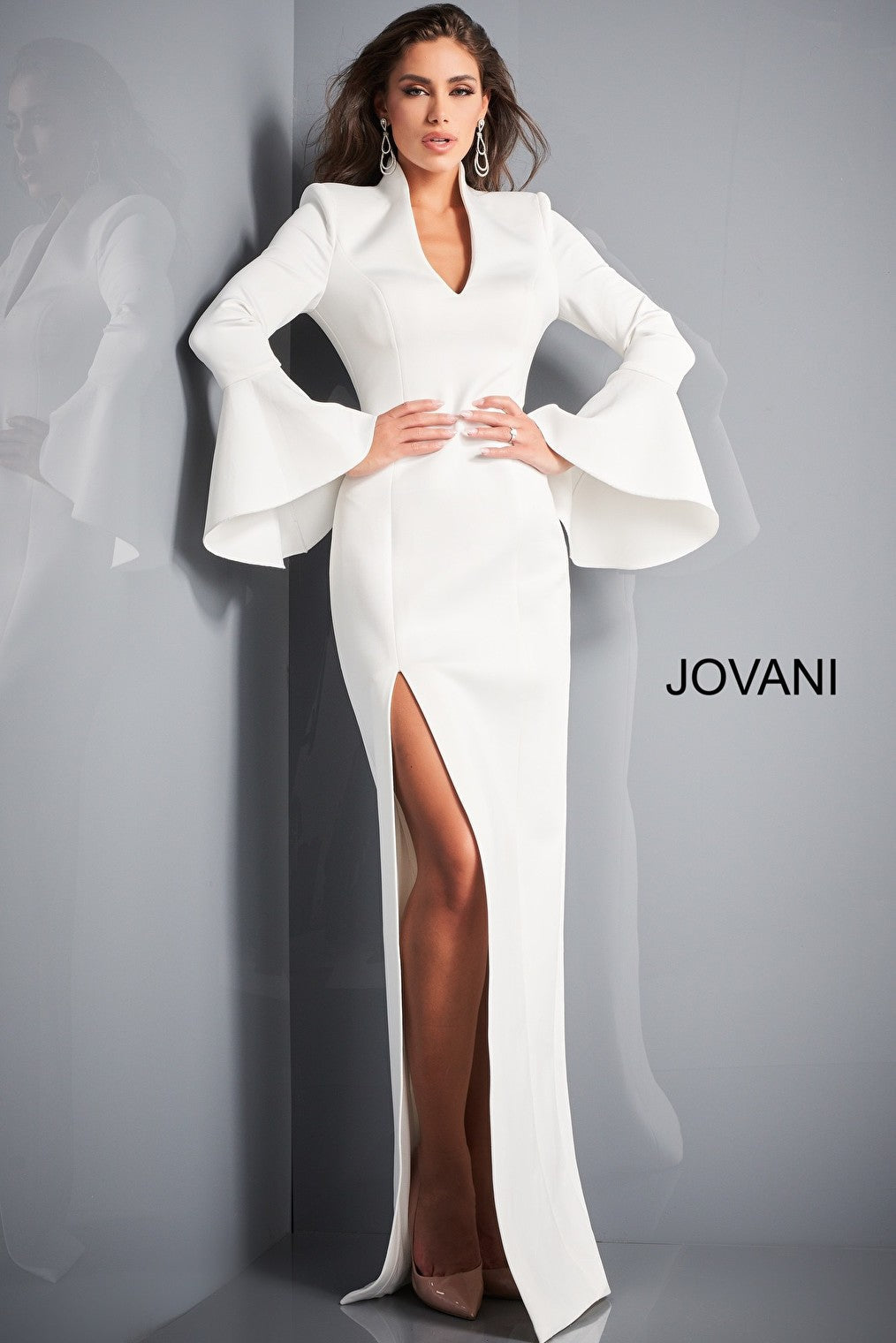 White high slit MOB and evening Jovani dress 04240