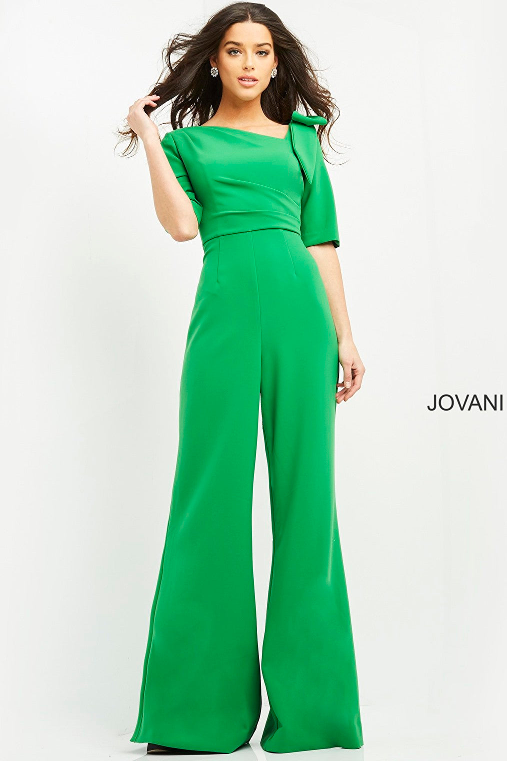 Green crepe contemporary jumpsuit 04284