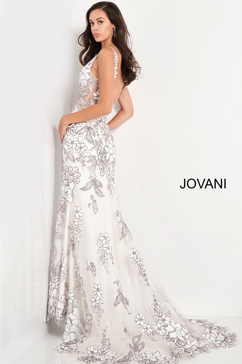 Off white sequin Jovani evening dress 04332