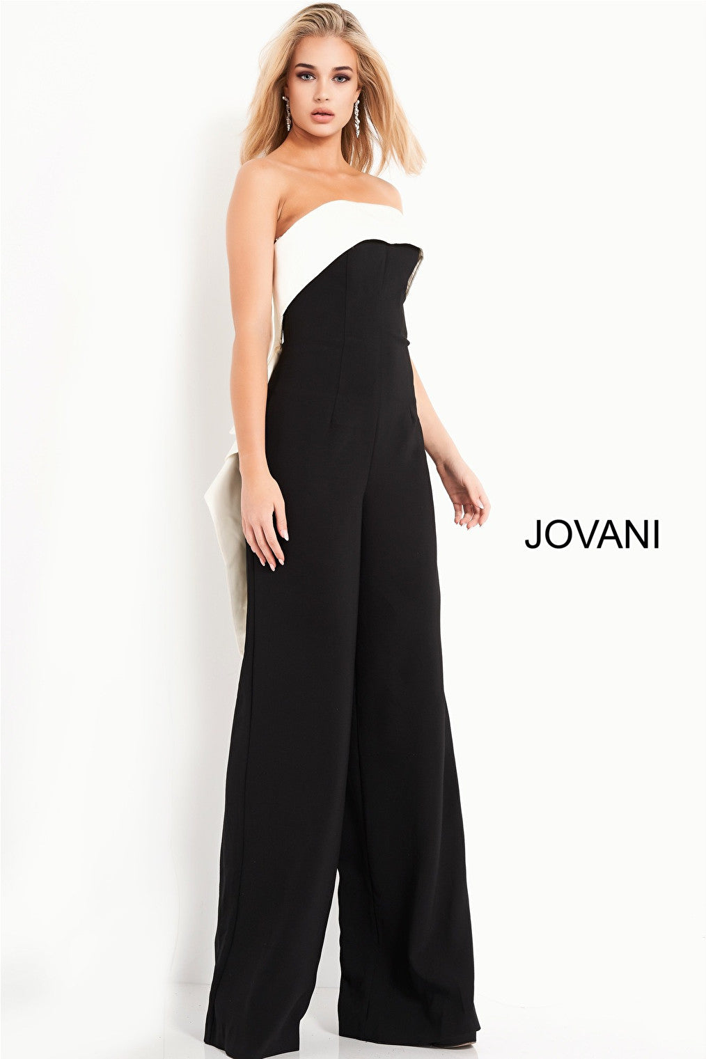 Jovani 04355 Black Ivory Strapless Evening jumpsuit