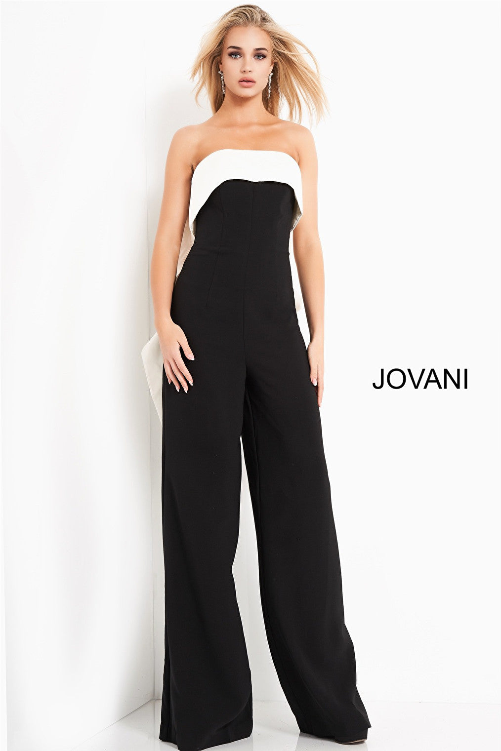 Jovani 04355 Black Ivory Strapless Evening jumpsuit