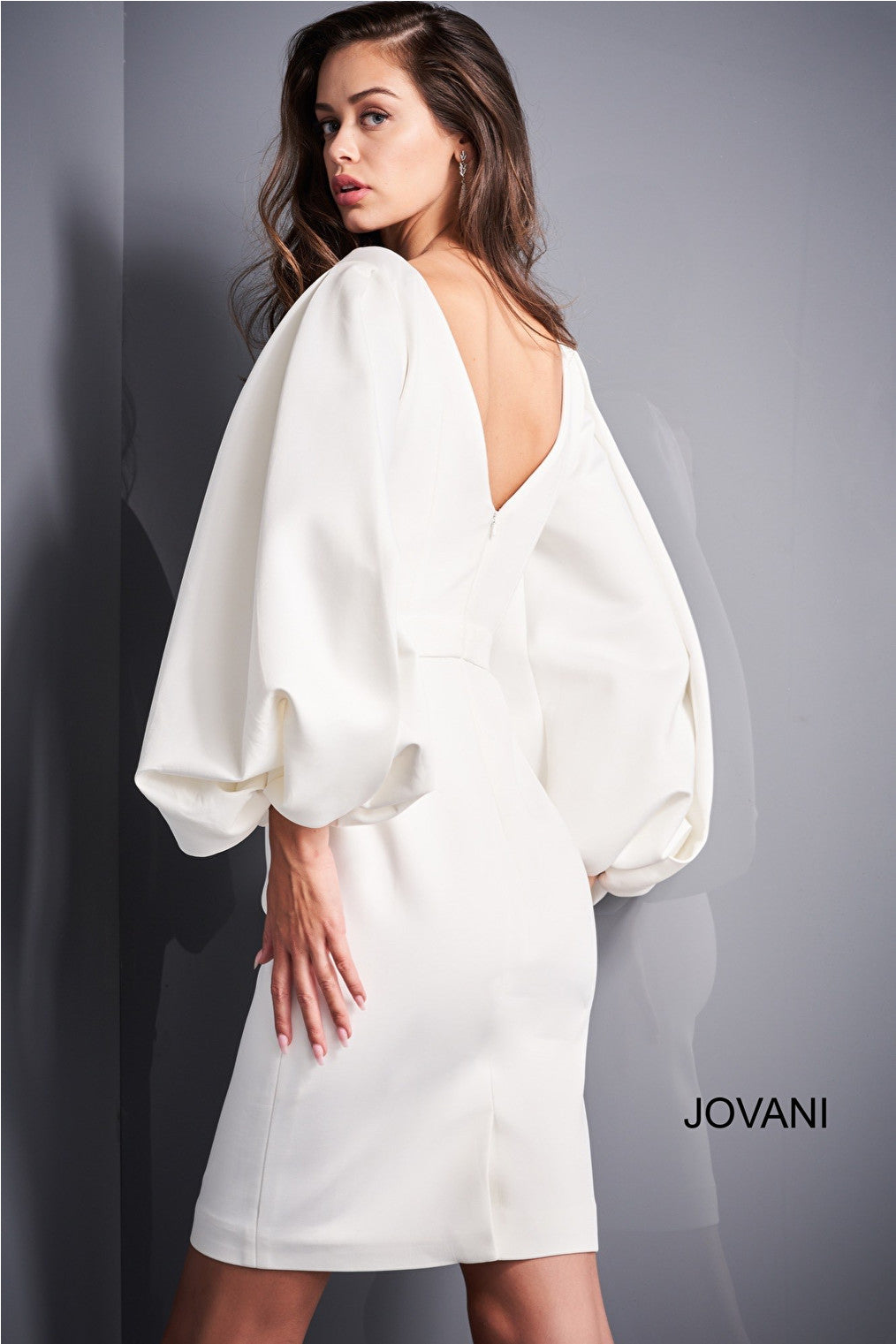 Knee length white Jovani cocktail dress 04370