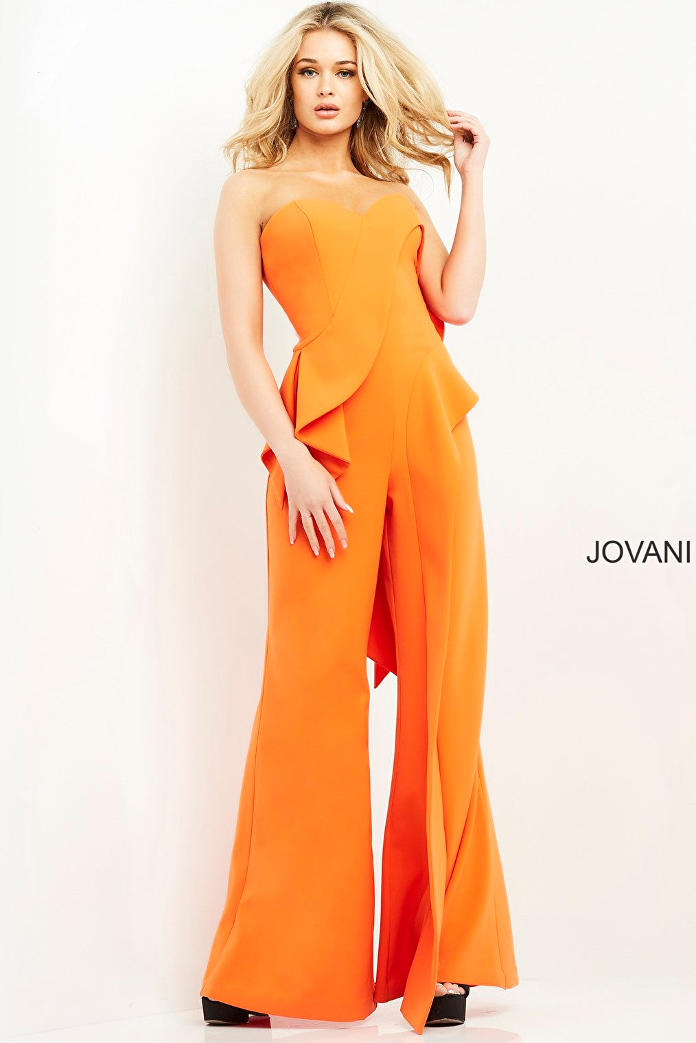 Orange ruffle Jovani jumpsuit 04427