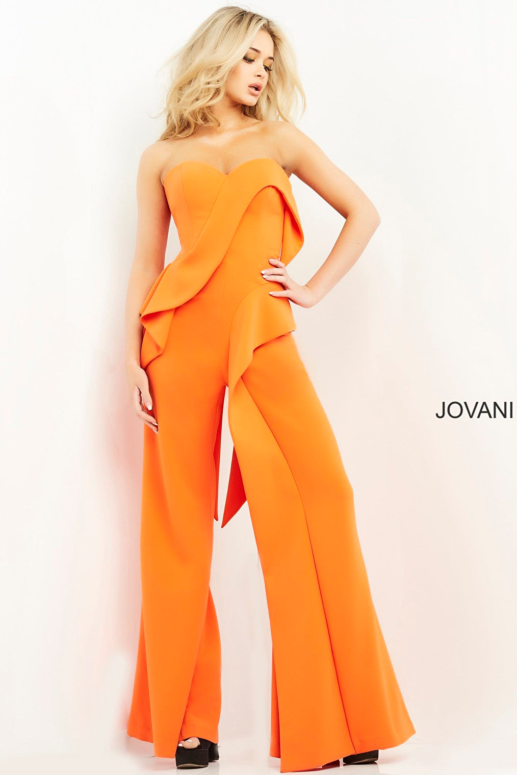 Orange wide leg pants Jovani contemporary jumpsuit 04427