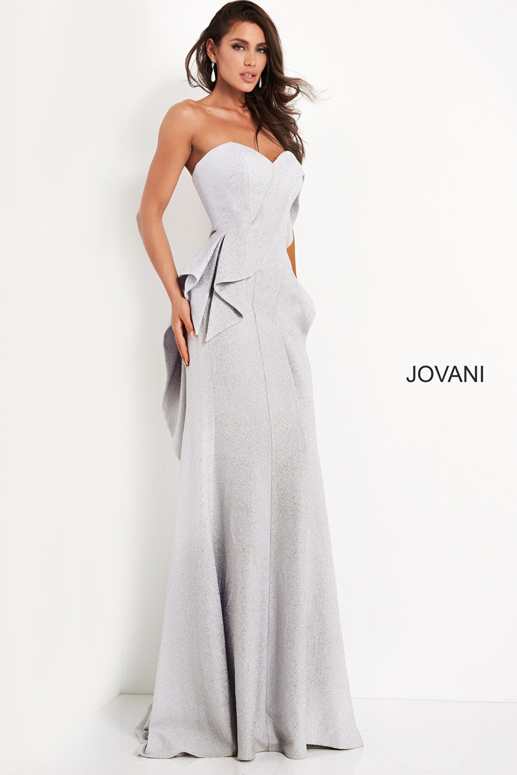 Jovani 04430 Silver Strapless Sweetheart Neck Evening Dress