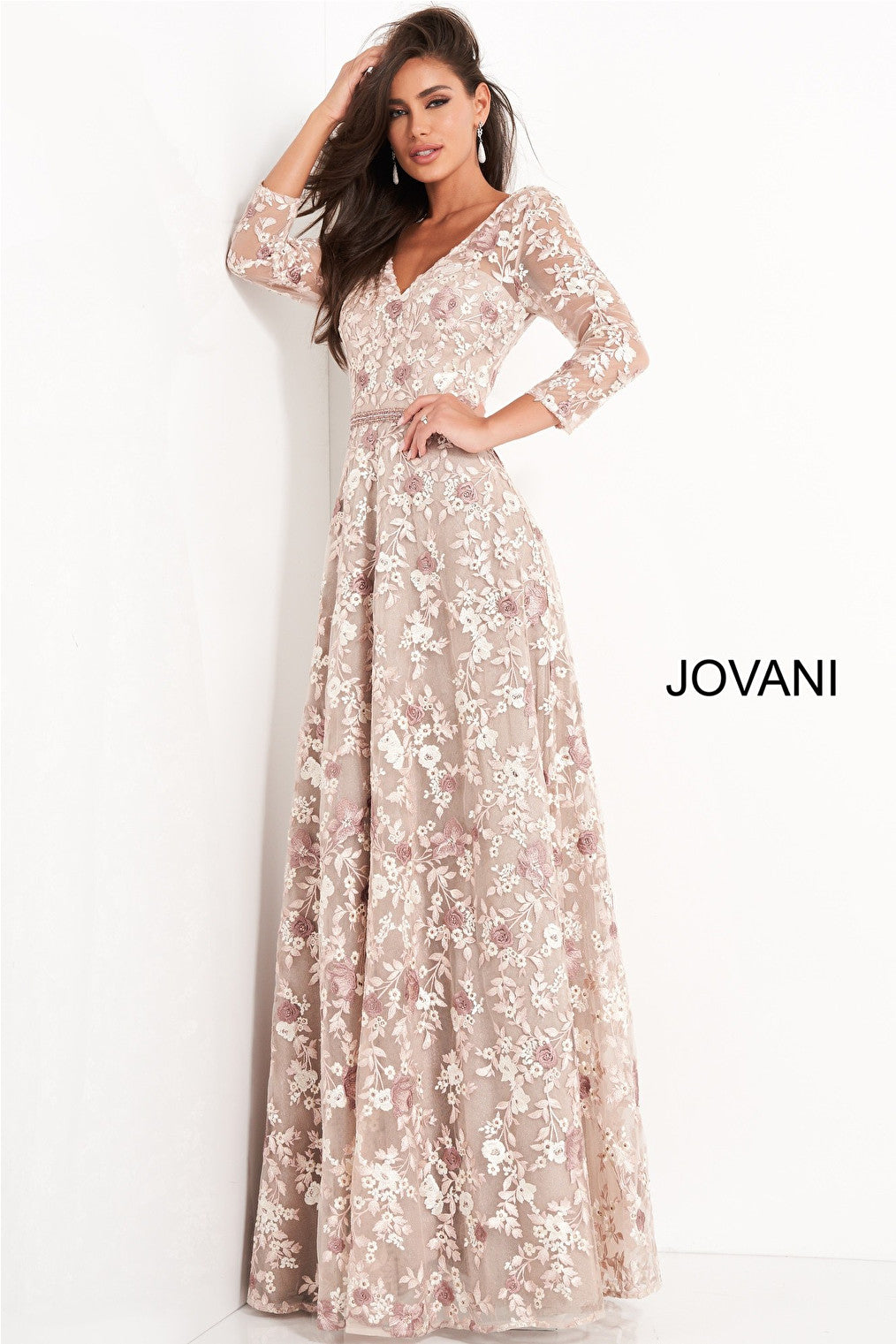 Pink three quarter sleeve MOB Jovani dress 04451